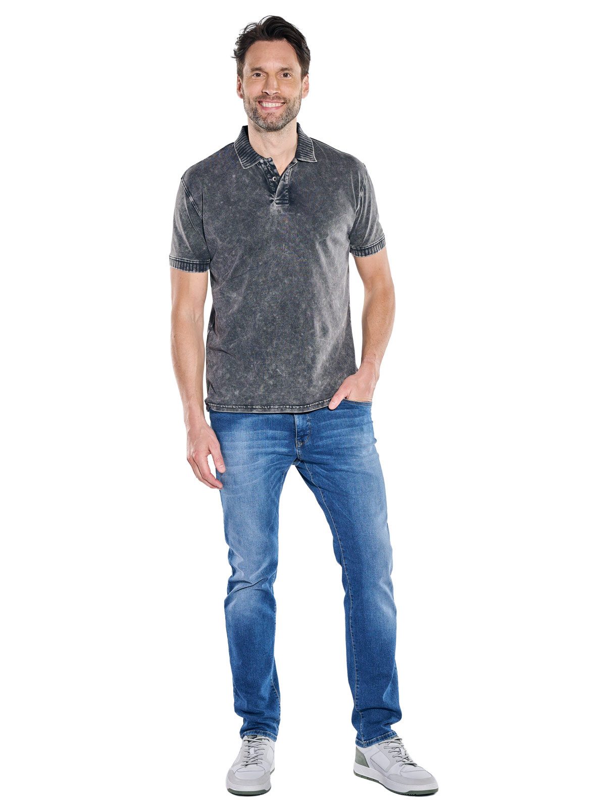 Engbers Poloshirt Herren Poloshirt mit authentischem Farbeffekt, Anthrazit