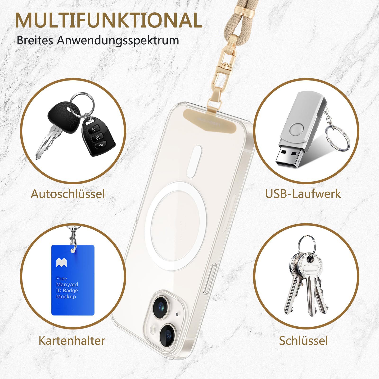 Coonoor Handykette Universal zum Umhängen, Handy Lanyard, Stabil Handyband, mit Kordel Smartphonekette für Holiday, Outdoor, Reise – Bild 4 von 5
