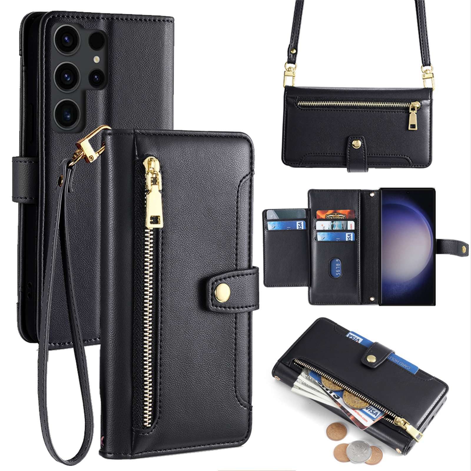 betterfon Handykette für Samsung Galaxy Leder Umhänge Hülle mit Kartenfächer, Hände frei – mit Silikonhülle & Schnur für flexiblen Alltag