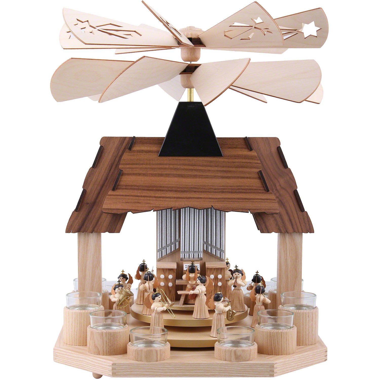 Kuhnert Weihnachtspyramide 1-stöckige Pyramide Engel mit zwei gegenläufigen Flügelrädern (41cm) v