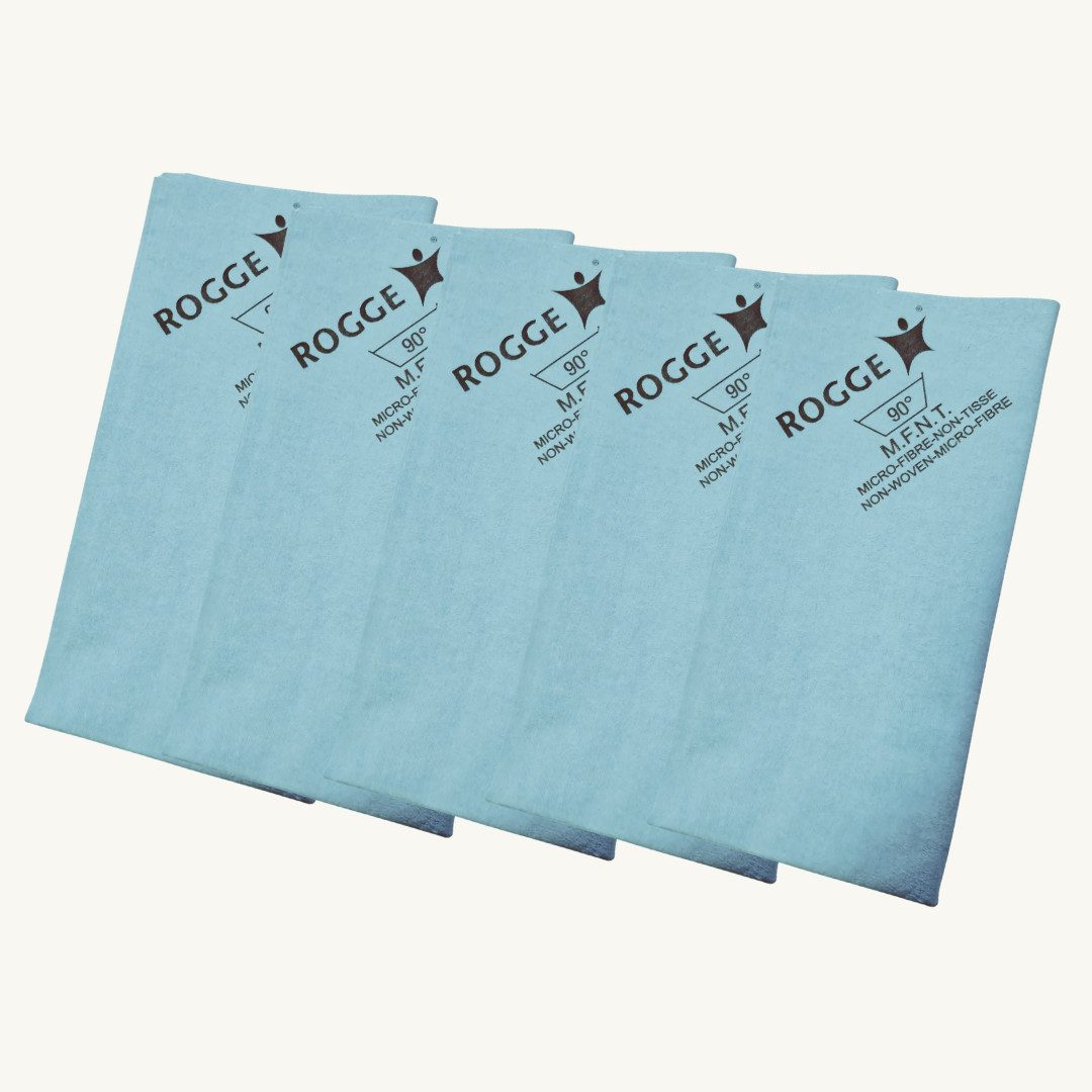 Rogge 5er Pack ROGGE Professional Microfasertücher, 38x40cm Bildschirmreinigungstuch (Set, Spar-Set, 5-tlg., 5x Microfasertücher 38x40cm, blau, Streifenfreie Reinigung dank patentierter Microfaser)