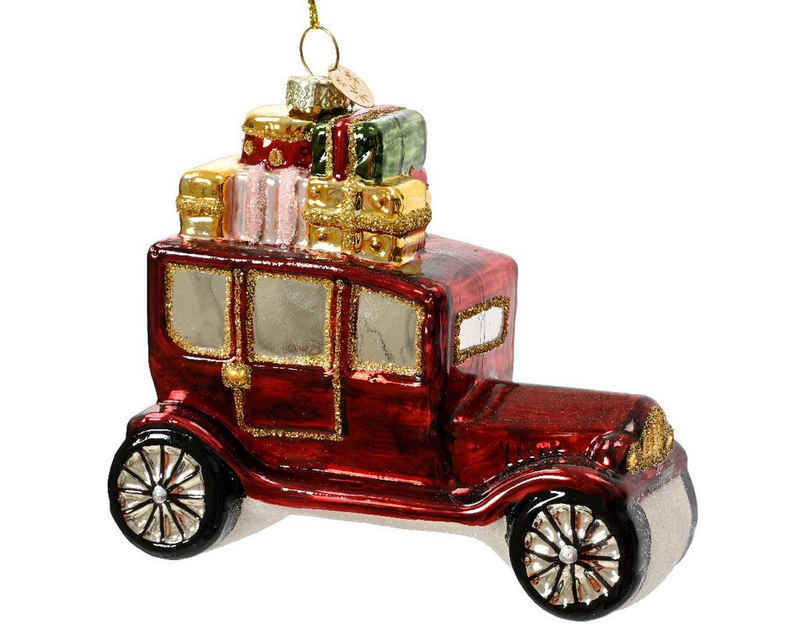 Decoris season decorations Christbaumschmuck, Christbaumschmuck Glas Auto mit Geschenken 11,7cm, hängend - Rot