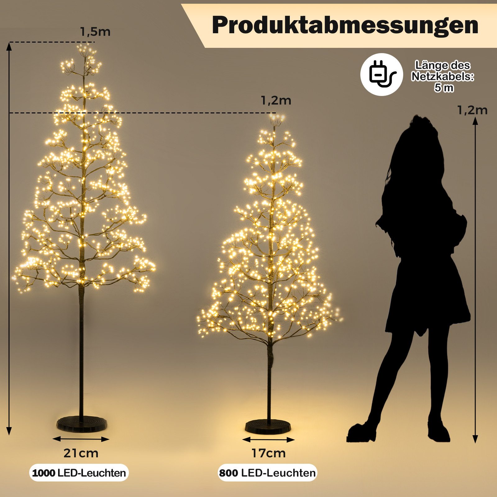 COSTWAY Dekobaum (1 St), LED Birkenbaum, künstlicher Weihnachtsbaum, Schwar günstig online kaufen
