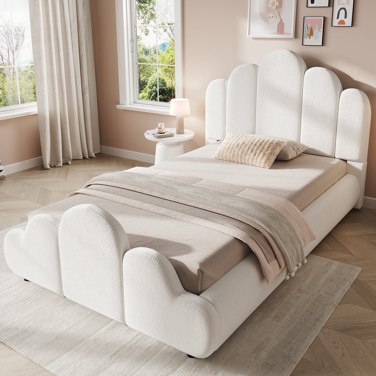 Odikalo Polsterbett Kinderbett Jugendbett 90x200 140x200, mit gepolstertes Kopfteil (abgerundete Ecken, boucl)