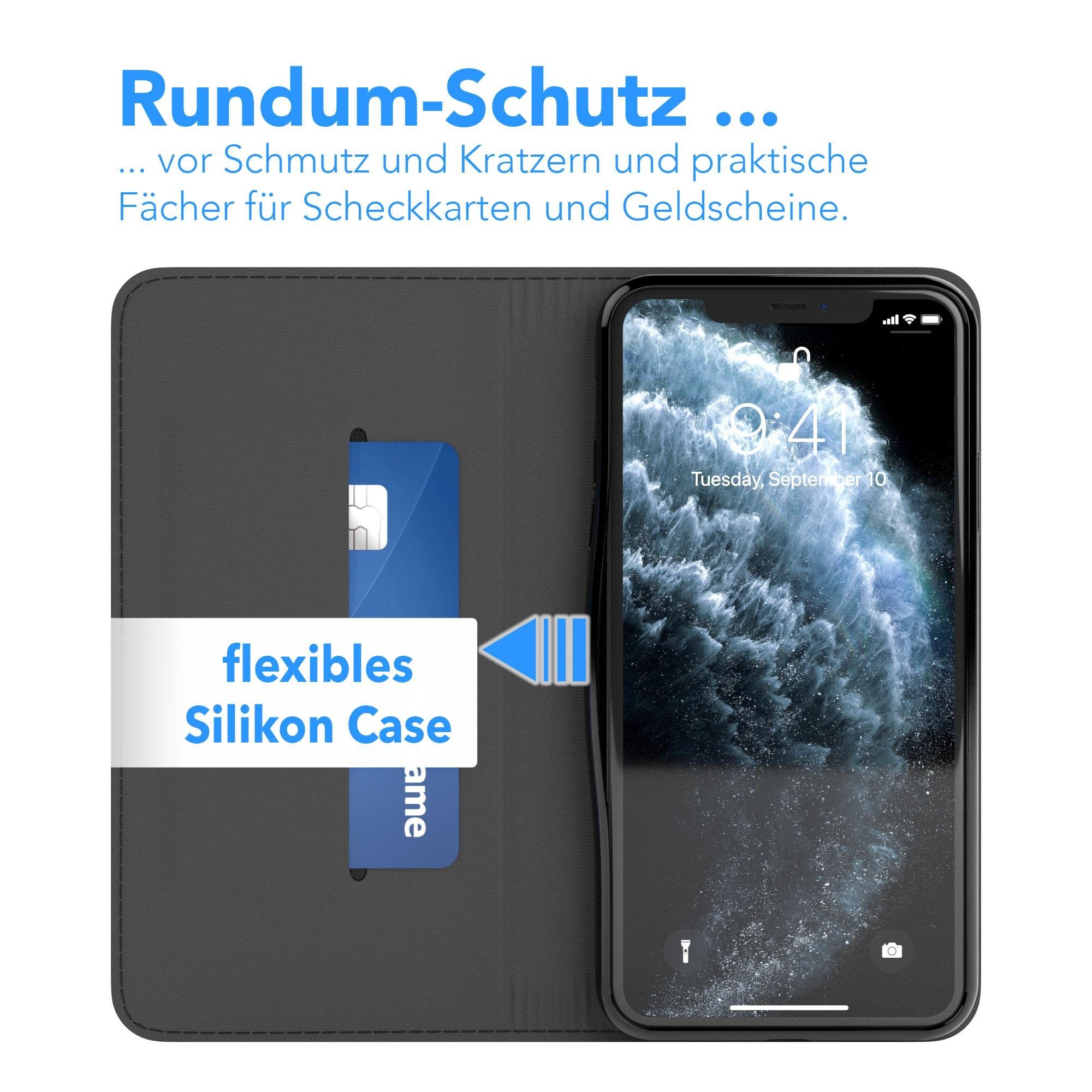 EAZY CASE Handyhülle Bookstyle Vintage für Apple iPhone 11 Pro Max 6,5 Zoll, Vintage Look Etui Handy Hülle Tasche Kunstleder Kartenfach Schwarz