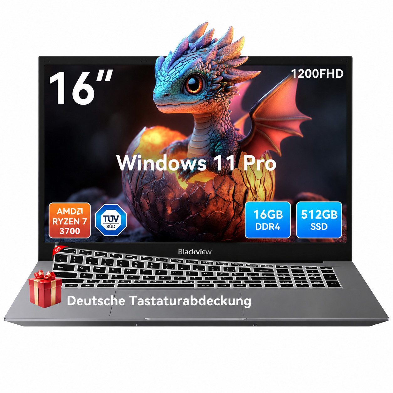blackview AceBook 8 Pro 16“ FHD Laptop augenschonend AMD Ryzen 7 16 GB/512 GB Notebook (Radeon Vega 10-Grafikkart AMD Ryzen 7 AMD Ryzen 7 3700U, AMD Ryzen 7 3700U, 16 GB, 512 GB SSD, TÜV-Augenschutz. Ultraleicht (1,65 kg / 17,4 mm). Windows 11 Pro)