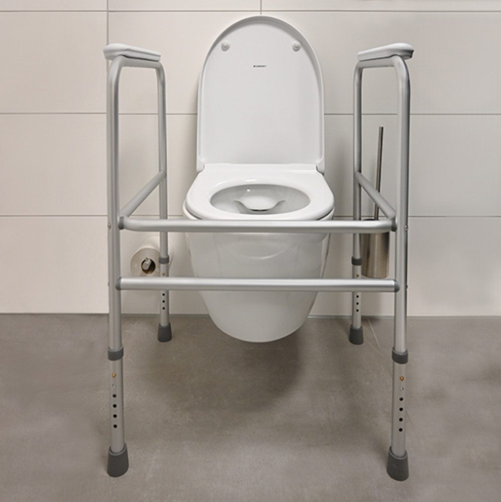 DocMed WC-Aufstehhilfe Toilettenrahmen aus Aluminium, Anti-Rutsch Toilettenhilfe, Unterstützende Aufstehhilfe