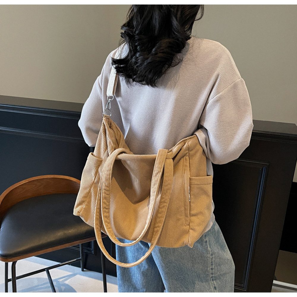 Cachito Schultertasche Damen Umhängetasche Groß Shopper Handtasche Cord Tote Bag Reisetasche, für Arbeit Büro Reisen Einkaufen Schule Strand – Bild 4 von 5