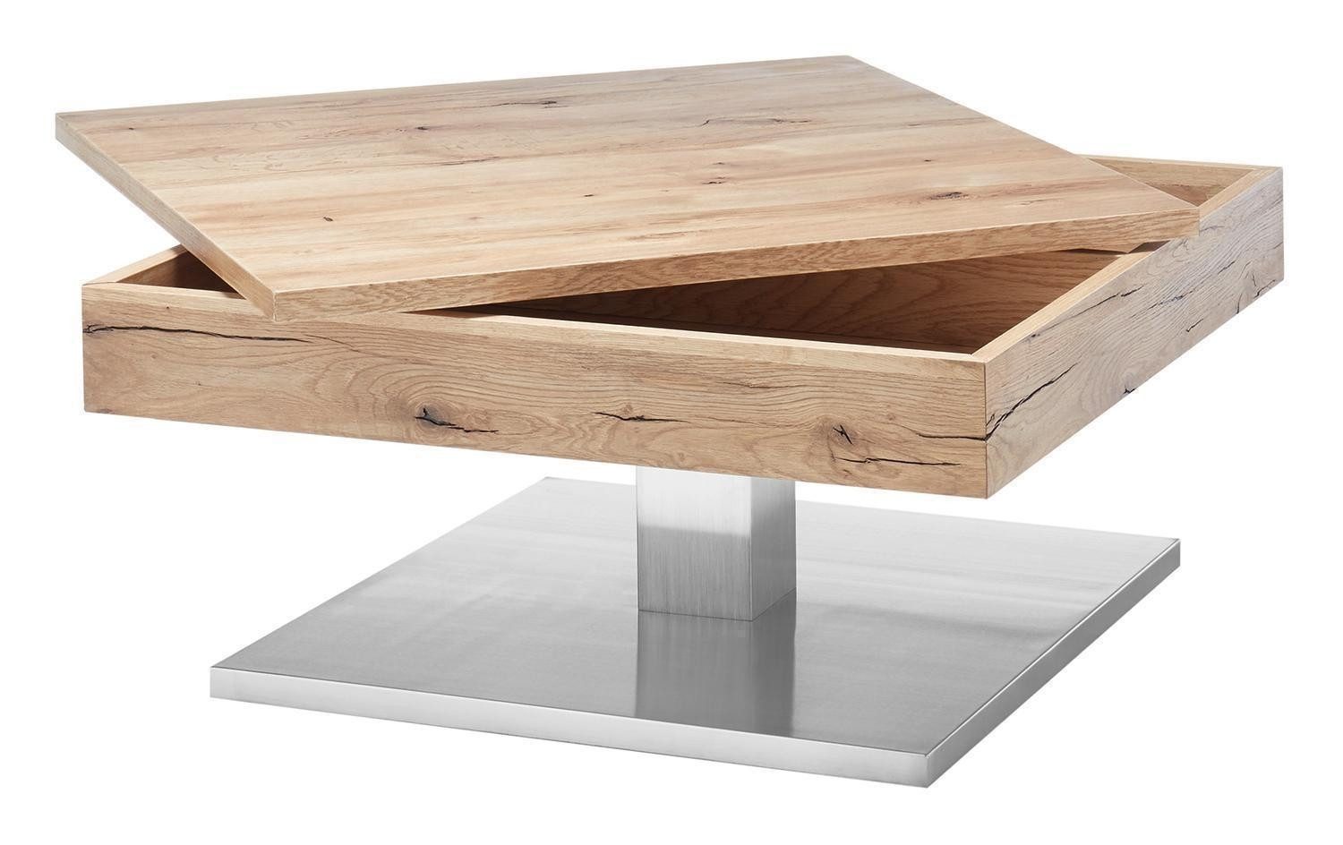 Couchtisch MONROVIA, Braun, Edelstahlfarben, MDF, Asteichenholzfurnier, drehbare Deckelplatte, B 75 x H 83 x T 75 cm