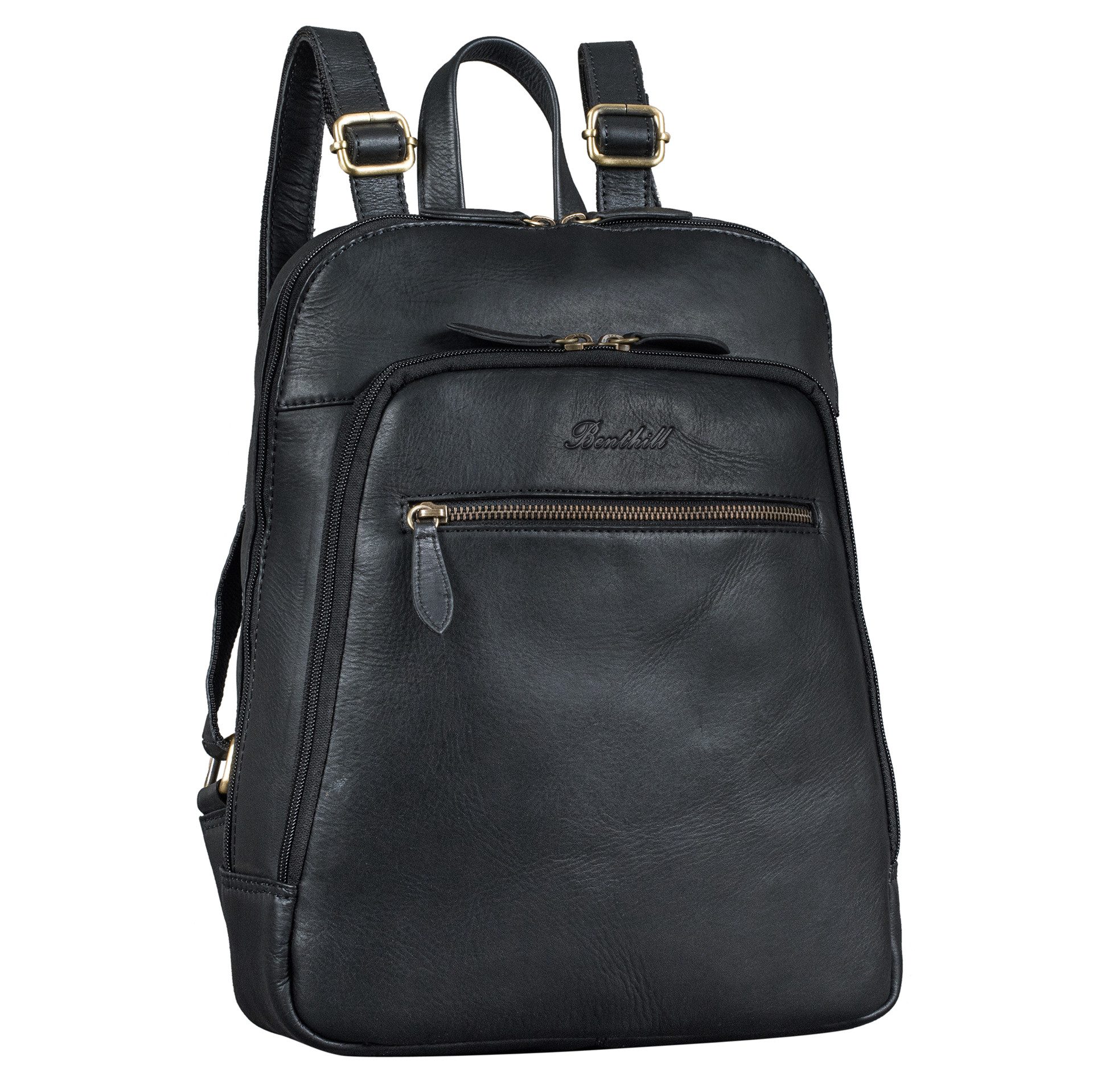 Benthill Rucksack Rucksack Echt Leder Damen Herren Daypack Backpack Lederrucksack, Reißverschlussfach
