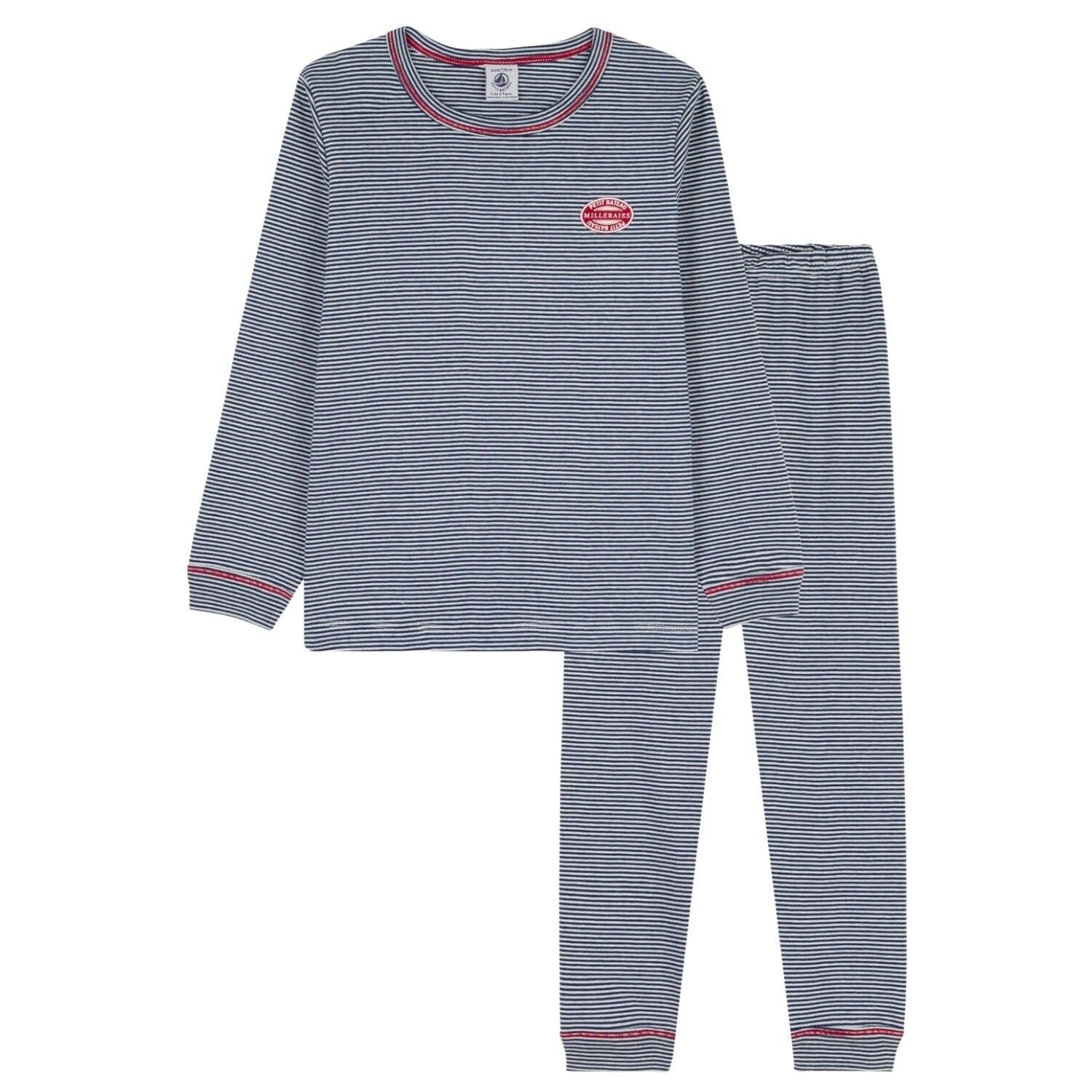 Petit Bateau Schlafanzug Petit Bateau Pyjama Ringelstreifen blau weiß aus Rippstrick