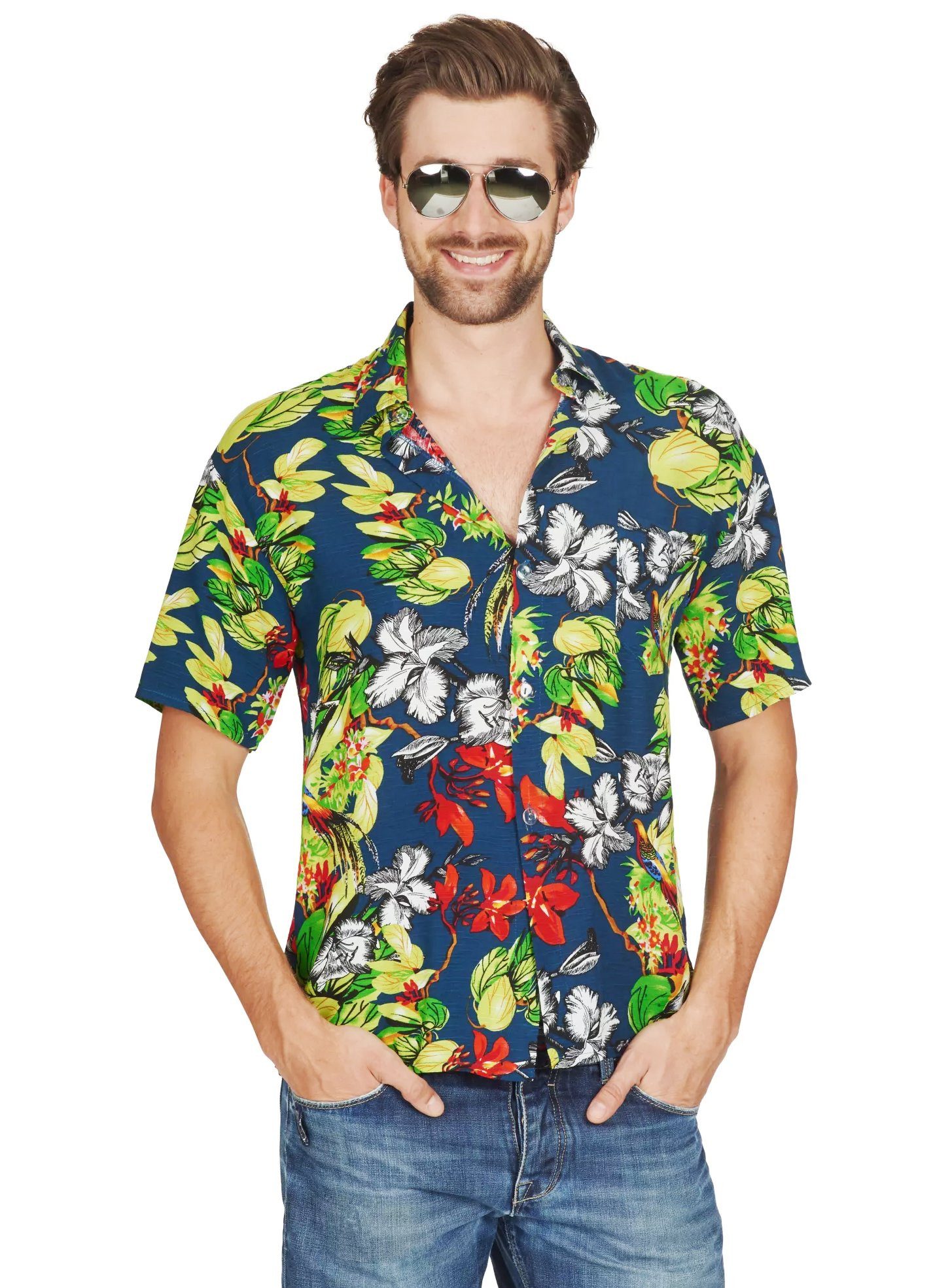 Metamorph Hawaii-Kostüm Hawaiihemd Flower, Lässiges Kurzarmhemd mit blümerantem Muster