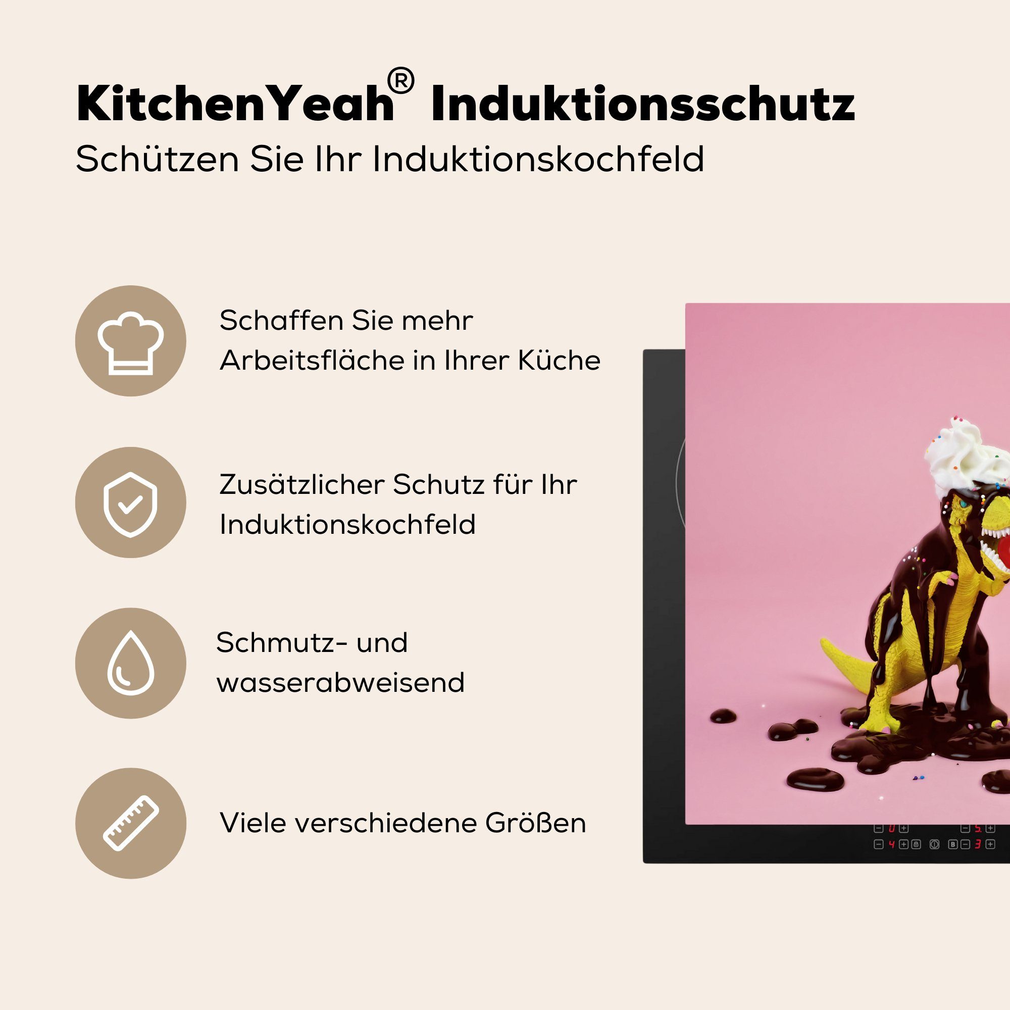 MuchoWow Herdblende-/Abdeckplatte Dinosaurier-Spielzeug Ceranfeldabdeckung, tlg), küche Schokolade 78x78 - (1 - cm, für Rosa, Arbeitsplatte Vinyl