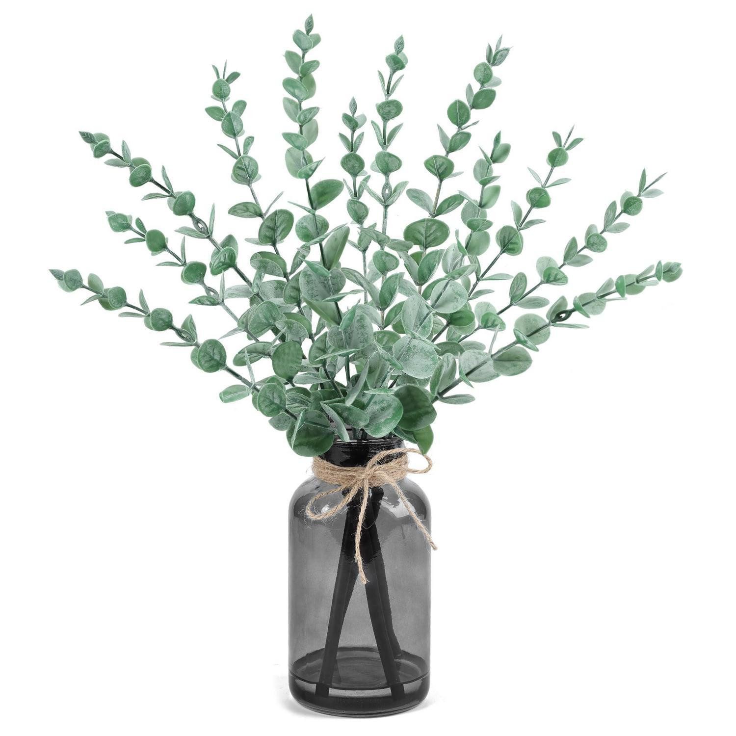 Kunstzweig Künstlicher Eukalyptus mit Vase 37cm Schwarz Burnt Orange, LuxusKollektion, Höhe 36 cm