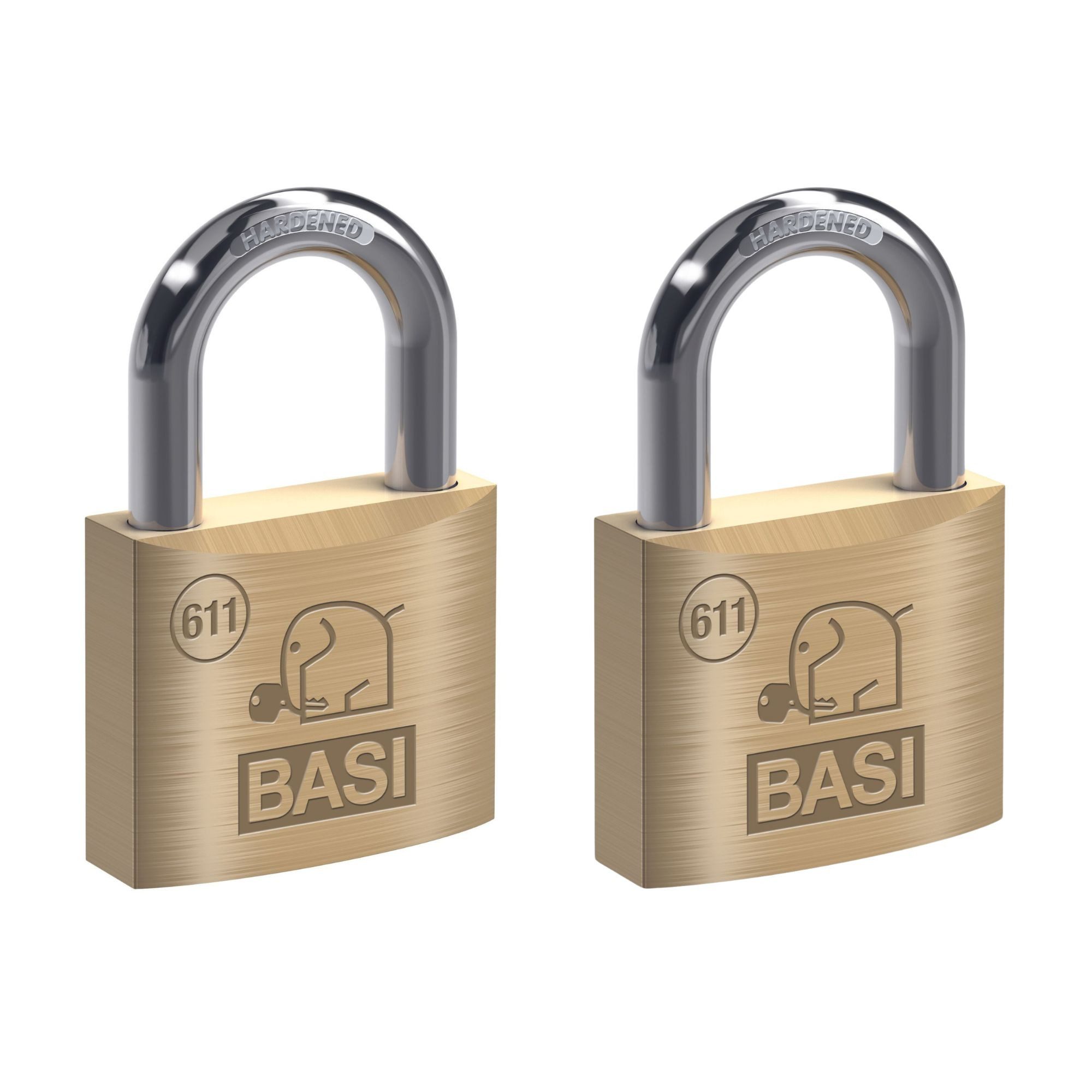 BASI Vorhängeschloss Vorhangschloss, (Spar-Set, 2-tlg), 2er Set, GL, Bügelschloss 50 mm, Messing, Stahlbügel, 2 Stück