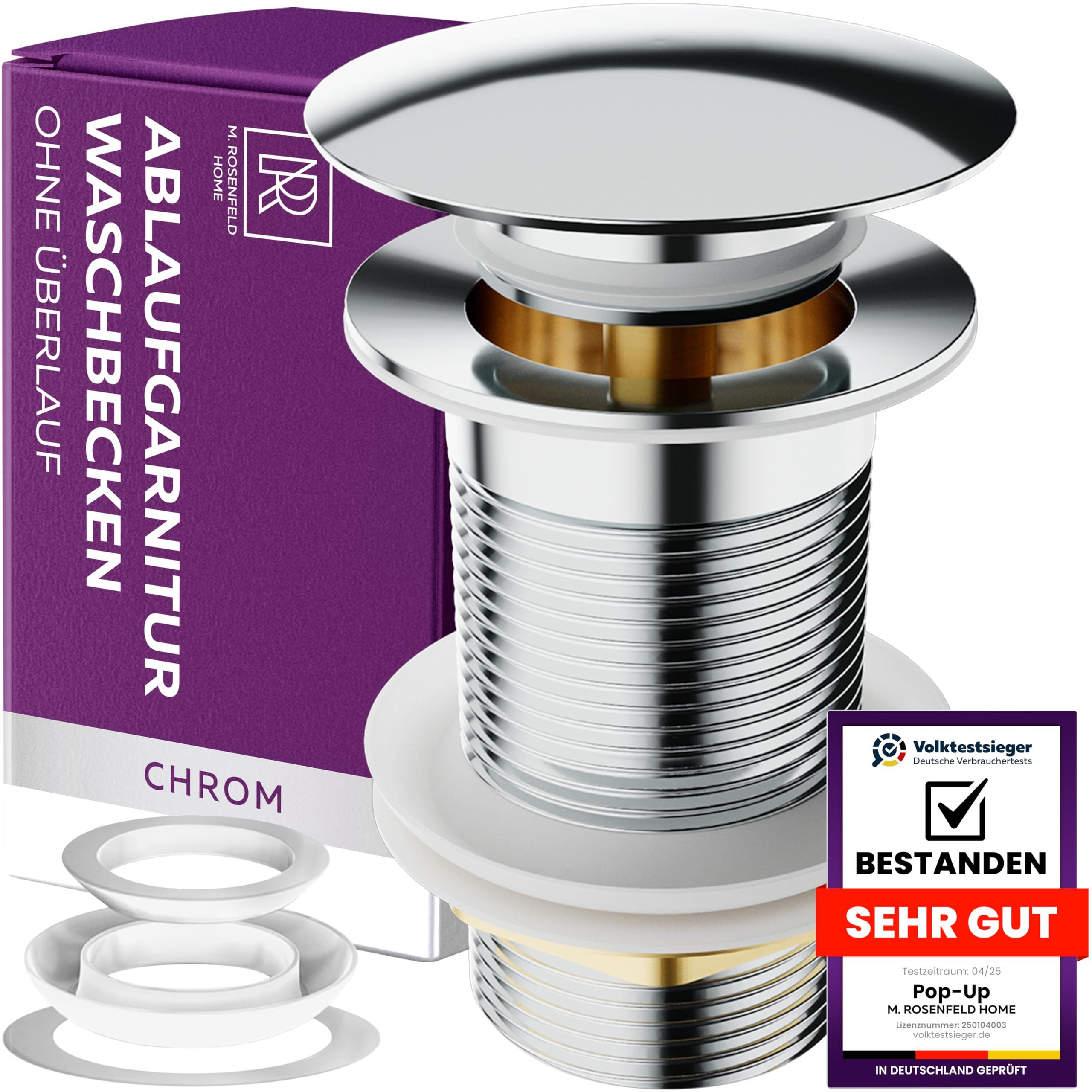 M. Rosenfeld Ablaufgarnitur Waschbecken 1/4 aus Edelstahl & Messing für Waschtisch