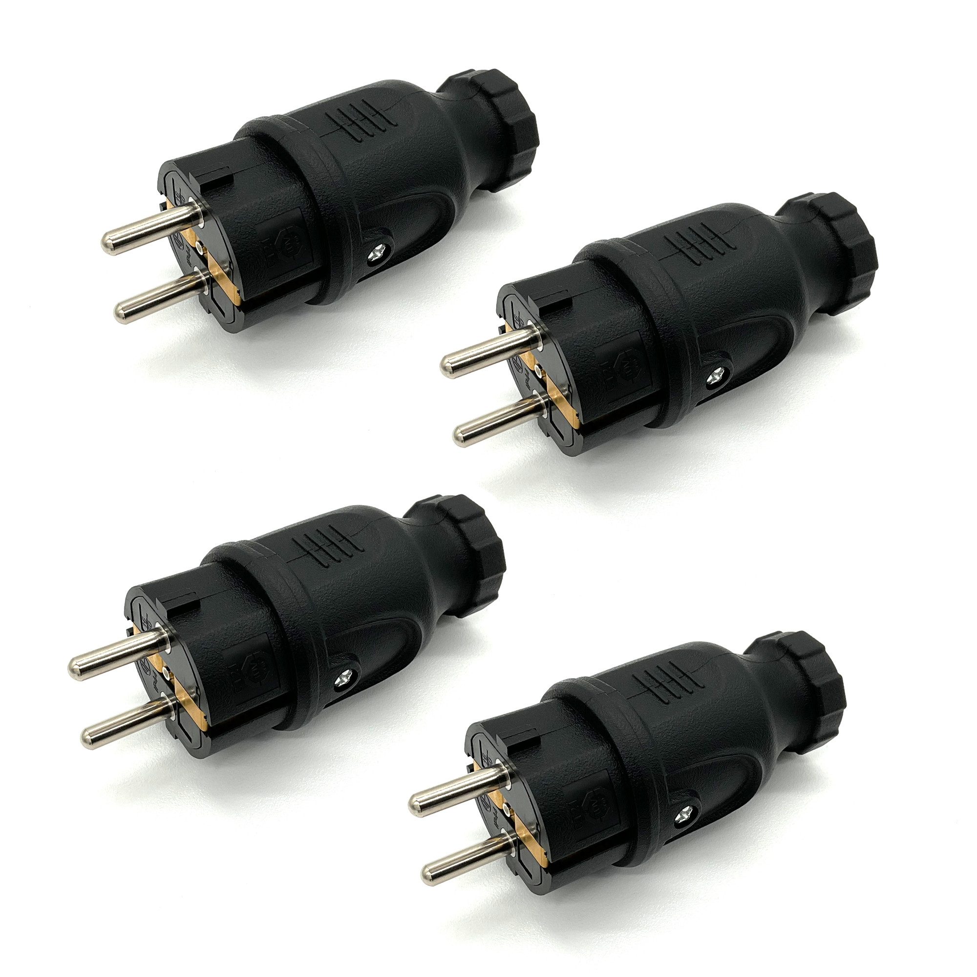 ARLI 4x Schutzkontaktstecker spritzwassergeschützt Schuko Netzstecker Stromadapter, IP44 Schutzkontakt Stecker Stromkabel Verlängerung