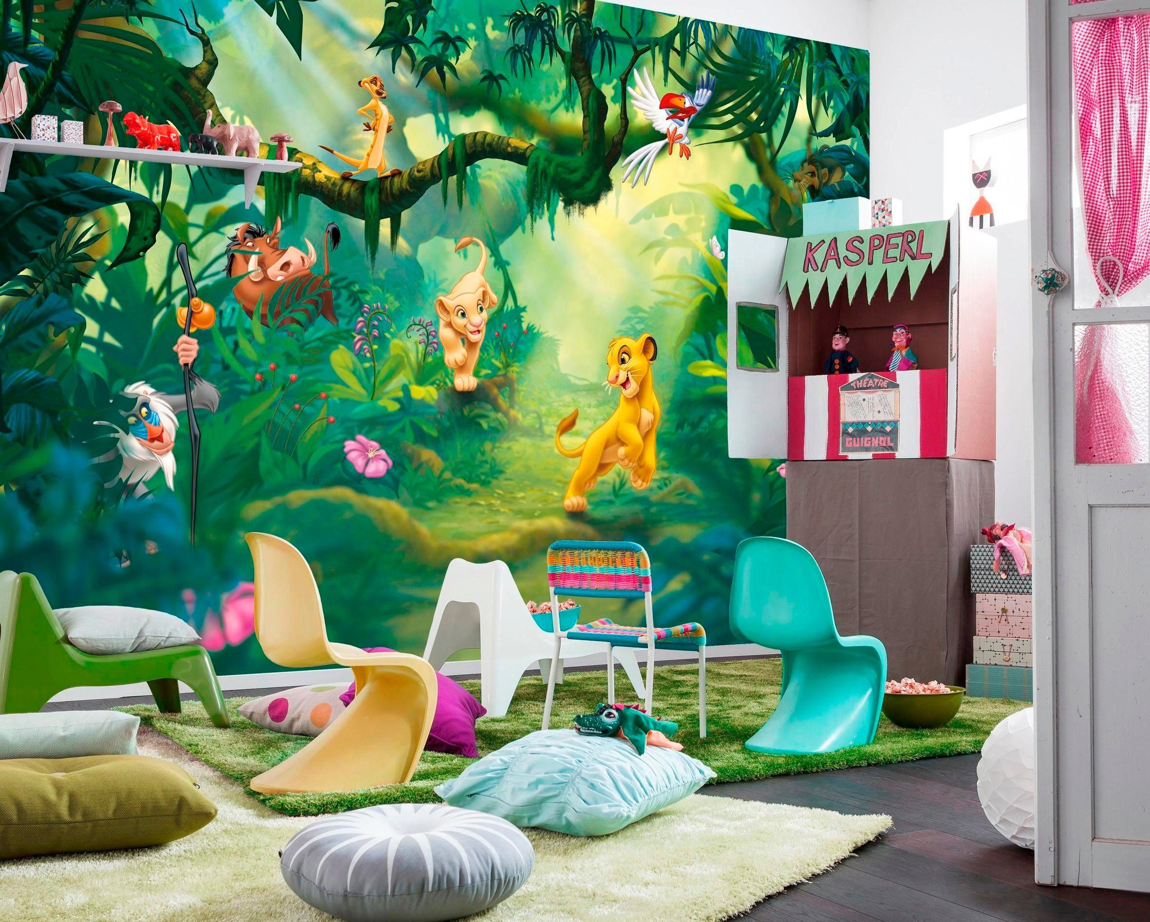 Komar Fototapete Lion King Jungle - Größe 368 x 254 cm, glatt, bedruckt, Kinderzimmer