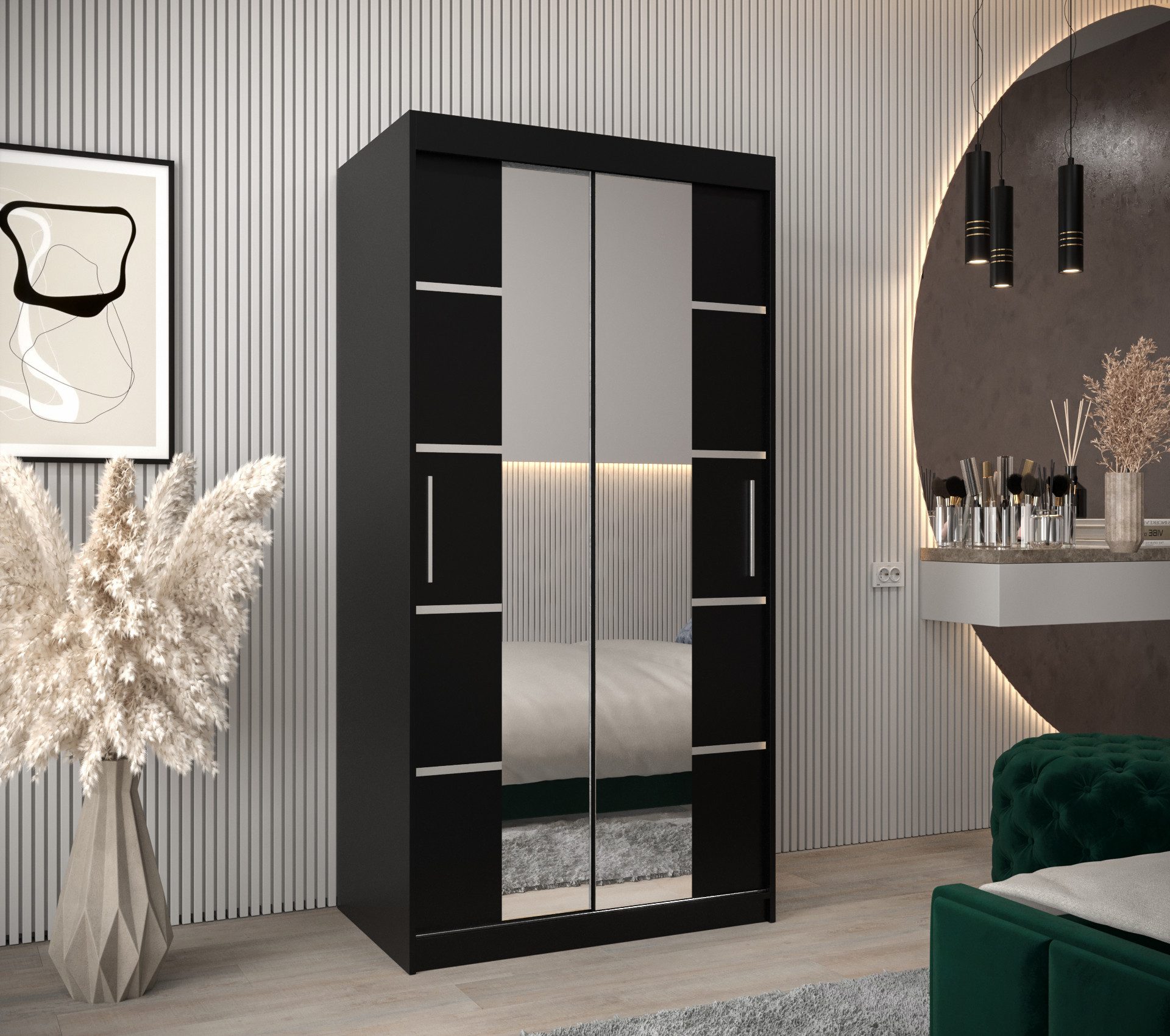 ABIKS MÖBEL Schwebetürenschrank Verona 4 Schlafzimmerschrank, mit Spiegel, Kleiderstange und Regalen