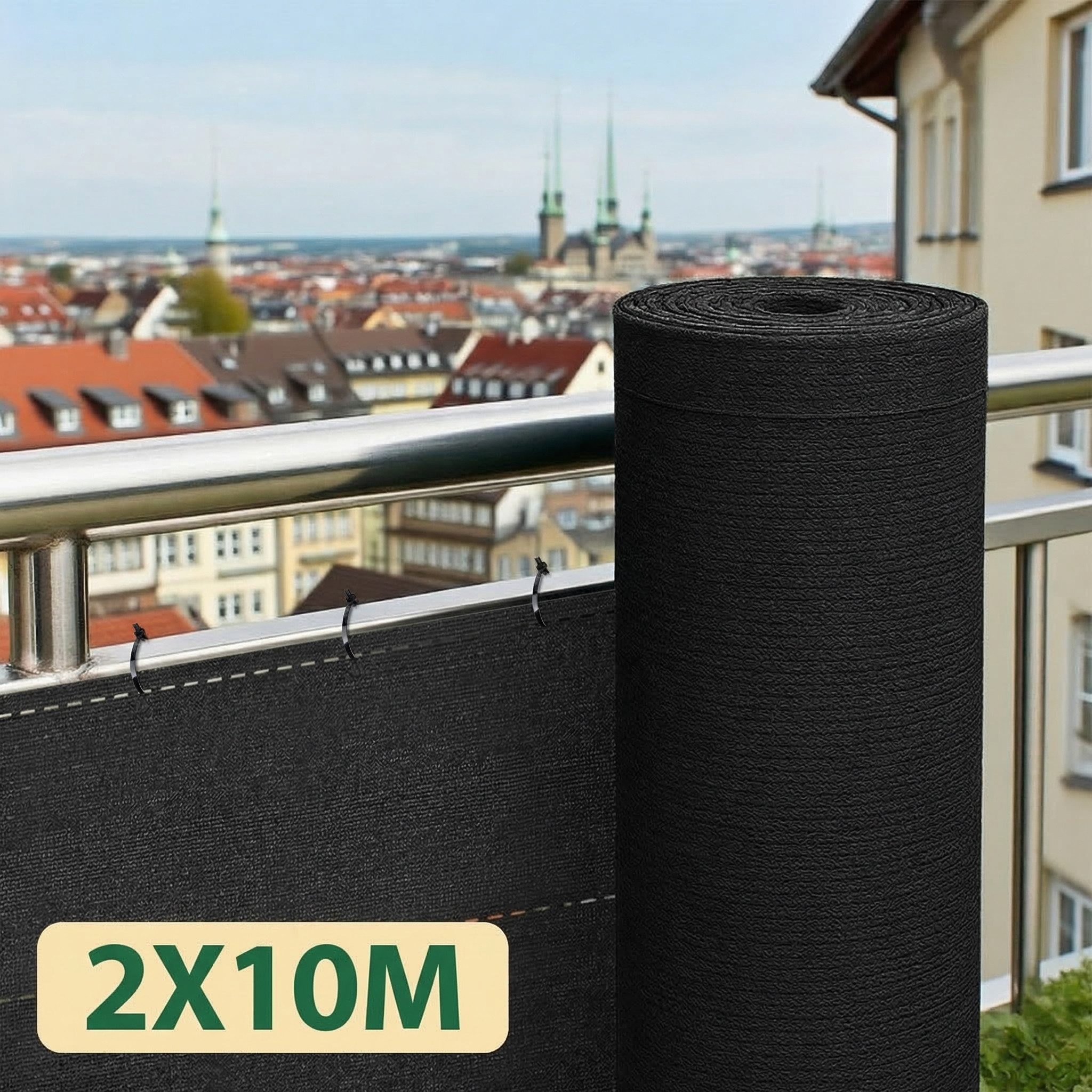 Ferghana Balkonsichtschutz Schatten Sichtschutz Seelenfrieden, Sichtschutz Balkon aus HDPE (Länge: 10 Meter, Höhe optional)für Gitter Geländer Zaun) Blickdicht UV-Schutz, Schattiernetz mit Kabelbinder