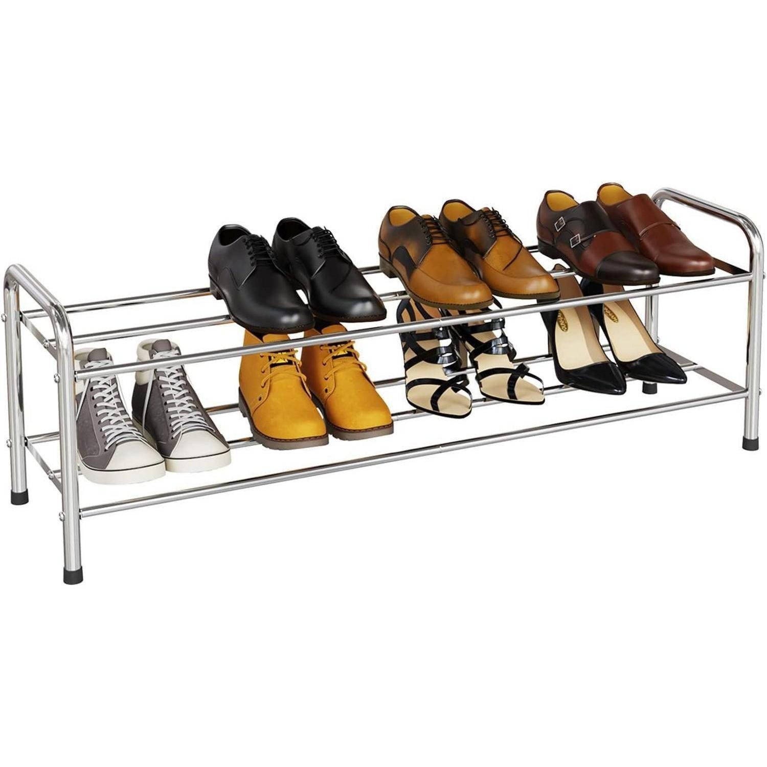 FANHAO Schuhregal Schuhregal Edelstahl 2 Ebenen für bis zu 12 Paar Schuhe 80 x 26.2 x
