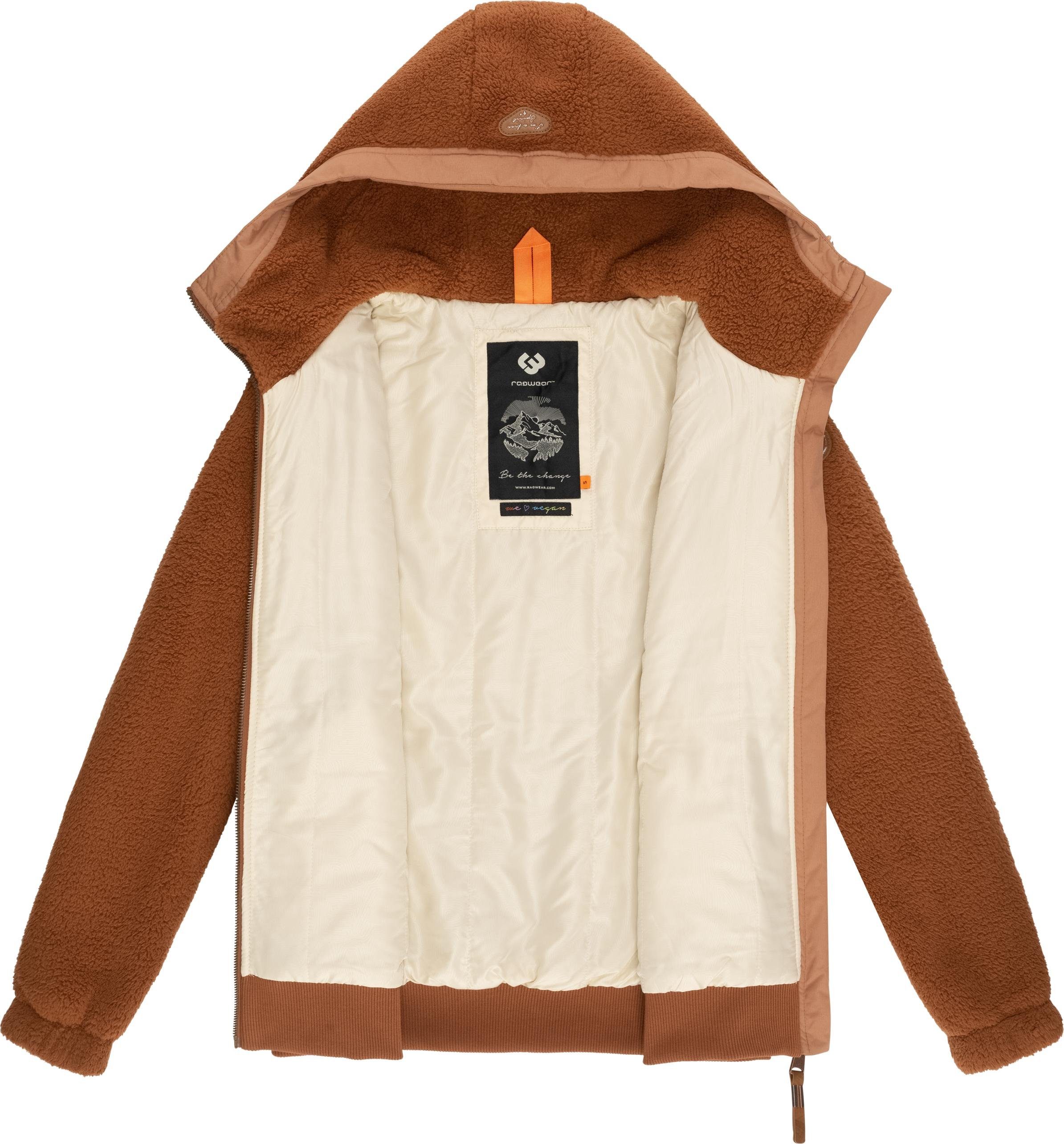 Ragwear Outdoorjacke Cousy Short flauschige Übergangsjacke mit Teddyfell und Kapuze