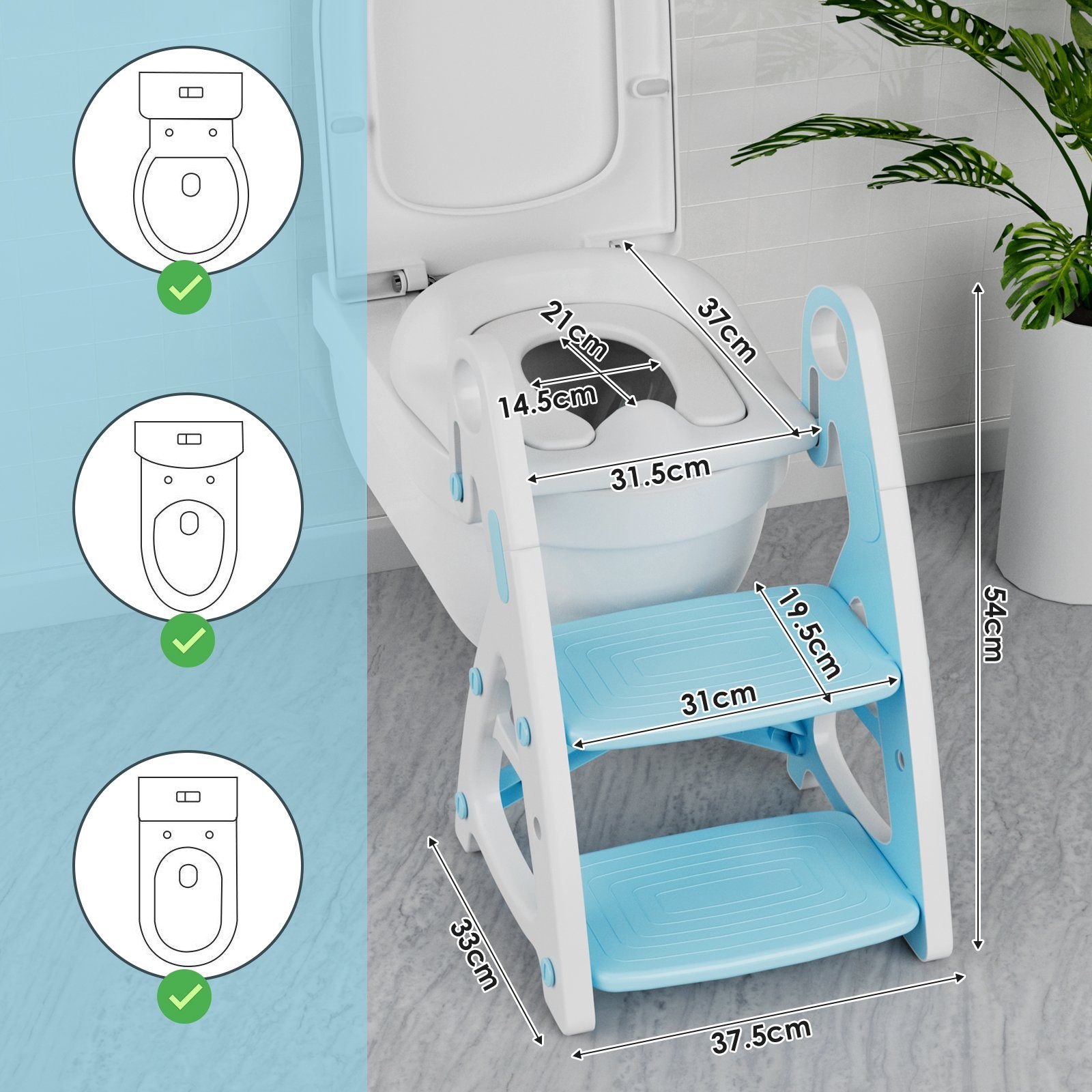 Toilettentrainer Toilettensitz in 1 Kinder Baby Blau mit TLGREEN mit 2 Treppe, Toilettensitz Tritthocker