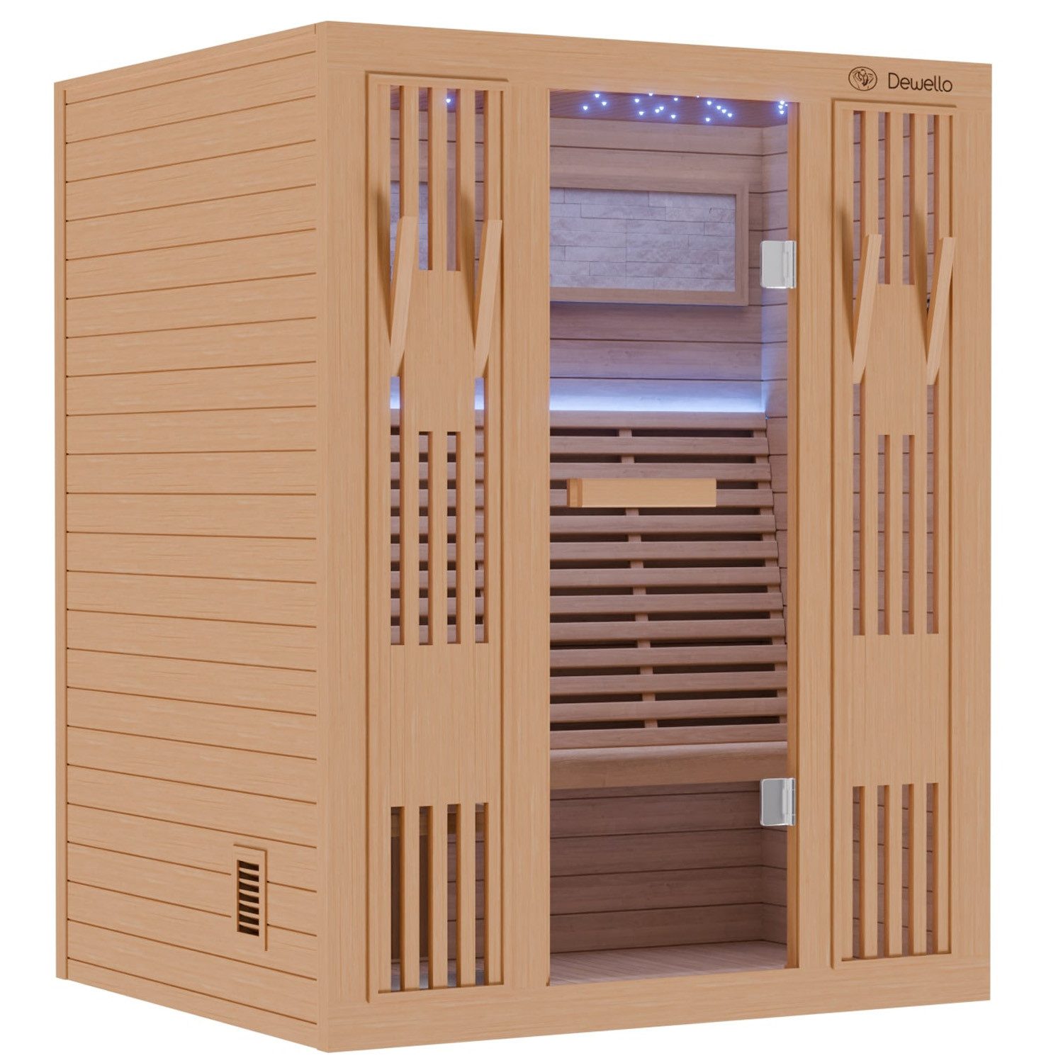 Dewello Eckdusche MINTO 150x130 Finnische Sauna, 3 Personen, Saunaofen, Harvia 4,5KW – Bild 4 von 5