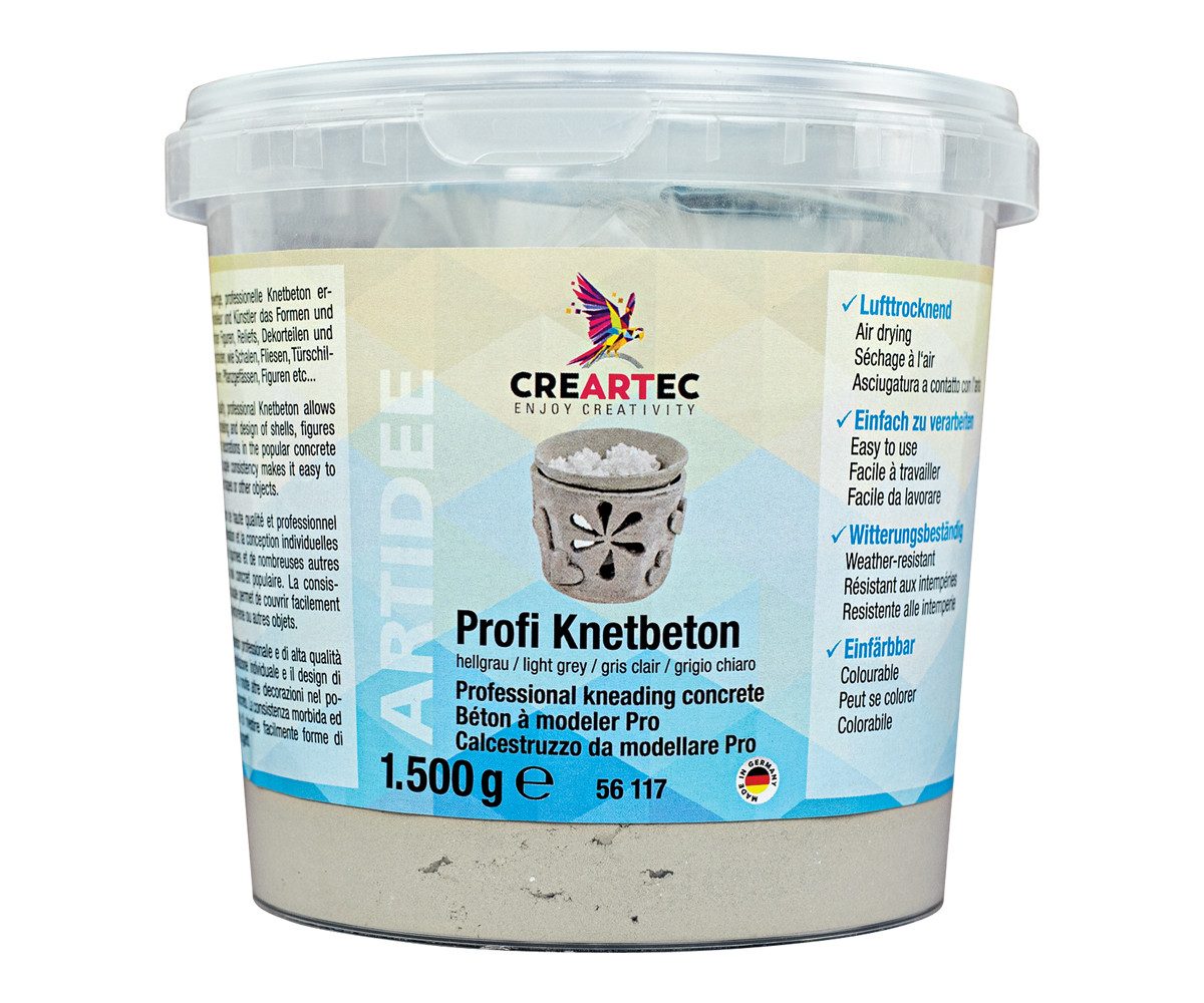CREARTEC Modelliermasse Profi-Knetbeton - 1500g - zum Modellieren in Betonoptik, Dekorationen, Schalen und mehr selber gestalten - Made in Germany