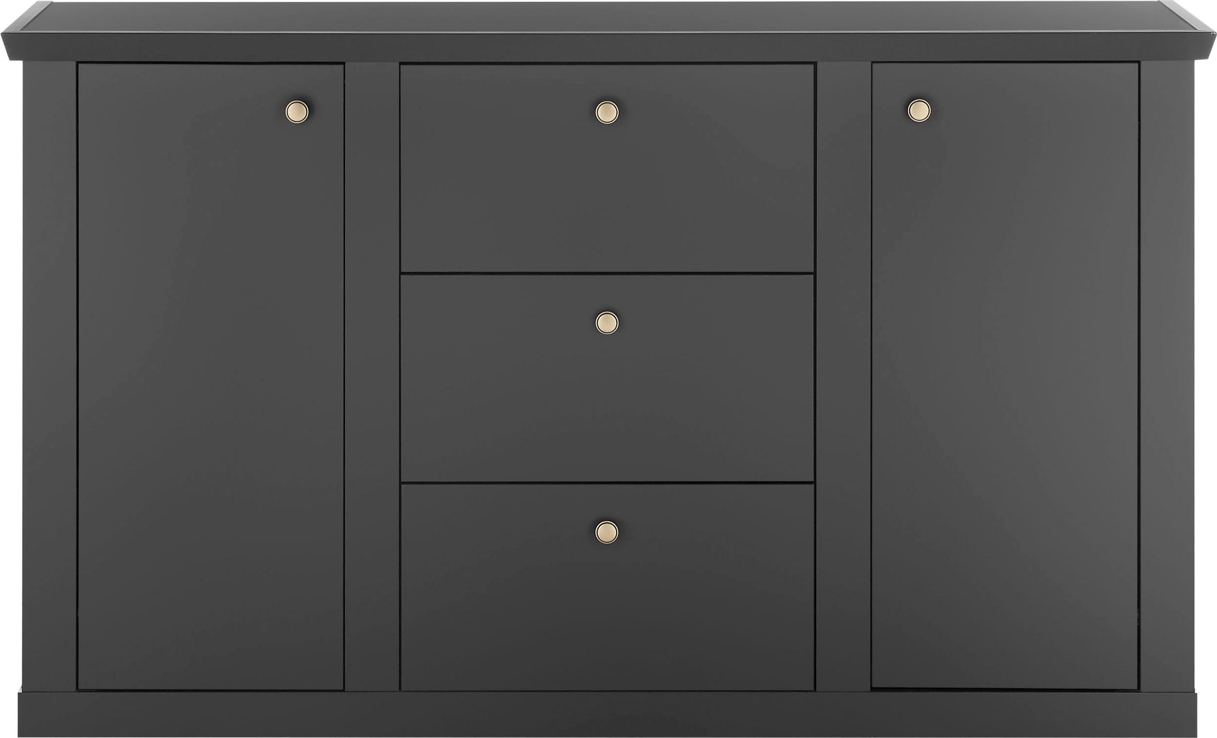 Home affaire Sideboard Lincoln, moderner Schrank, schwarze Kommode, 158 cm breit, edles Design, messingfarbene Knopfgriffe, in 2 Größen verfügbar