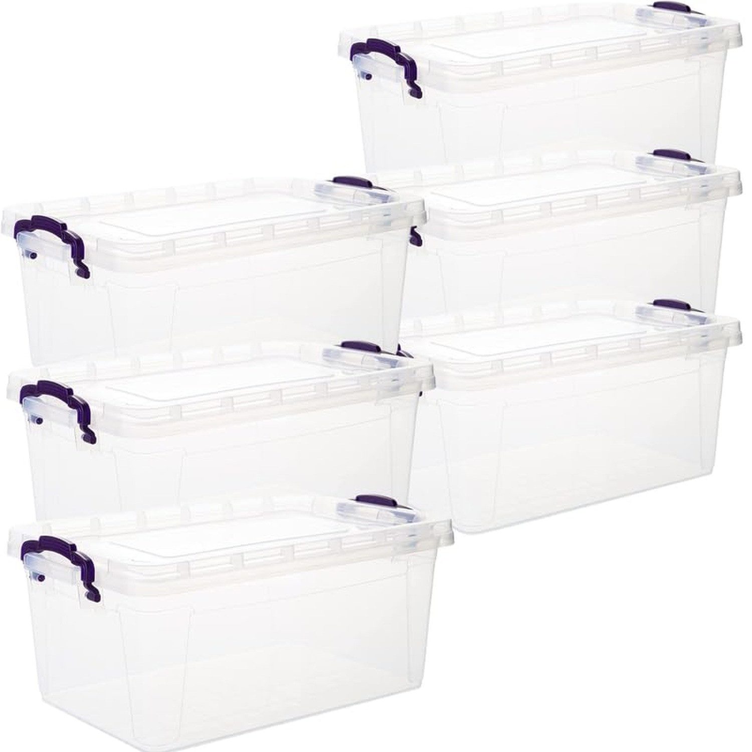 Centi Aufbewahrungsbox Transparente Aufbewahrungsbox mit Deckel lila Griff (6er-Set)