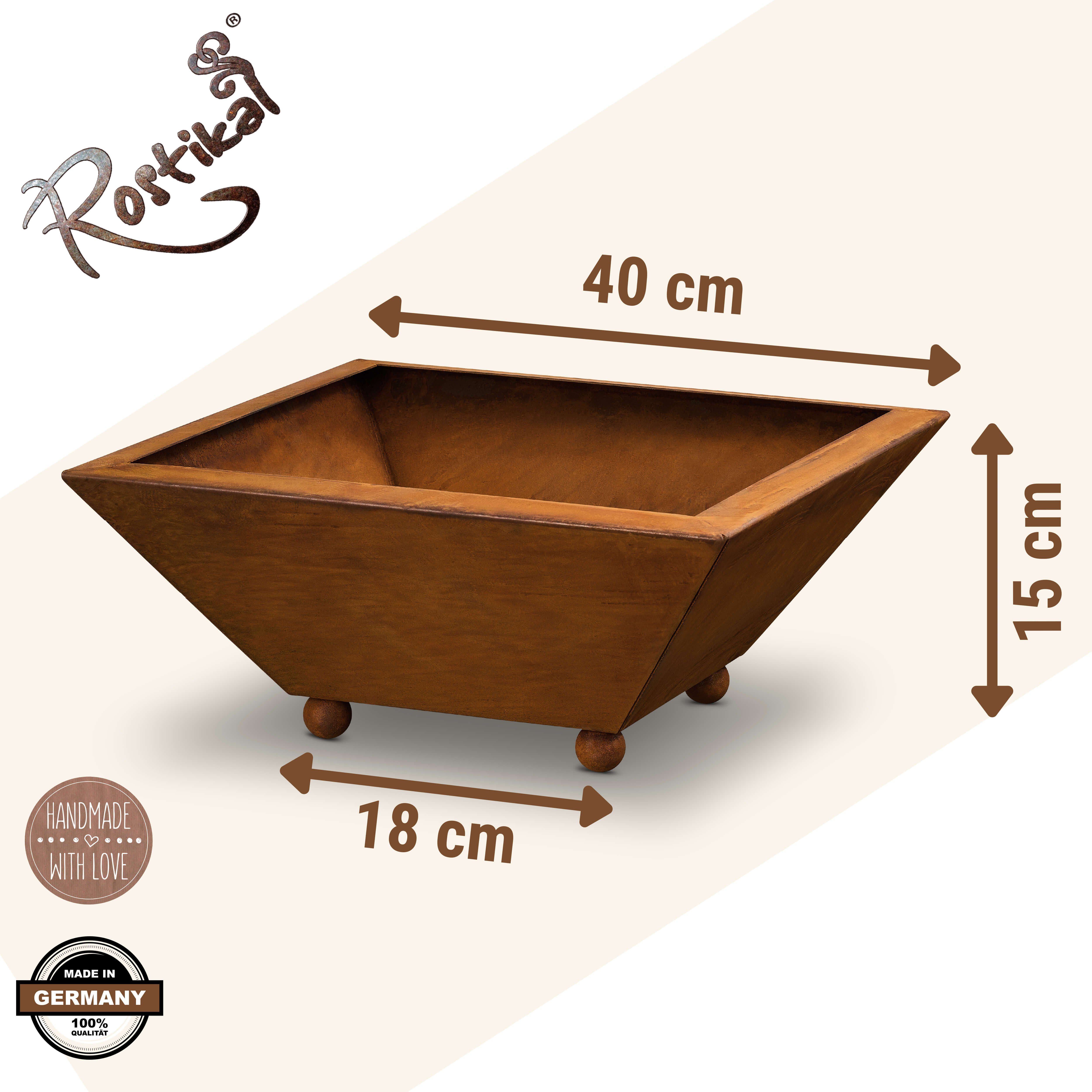 Rostikal Pflanzschale Metall Garten Dekoschale 40 x 40 cm (1 St), echter Rost