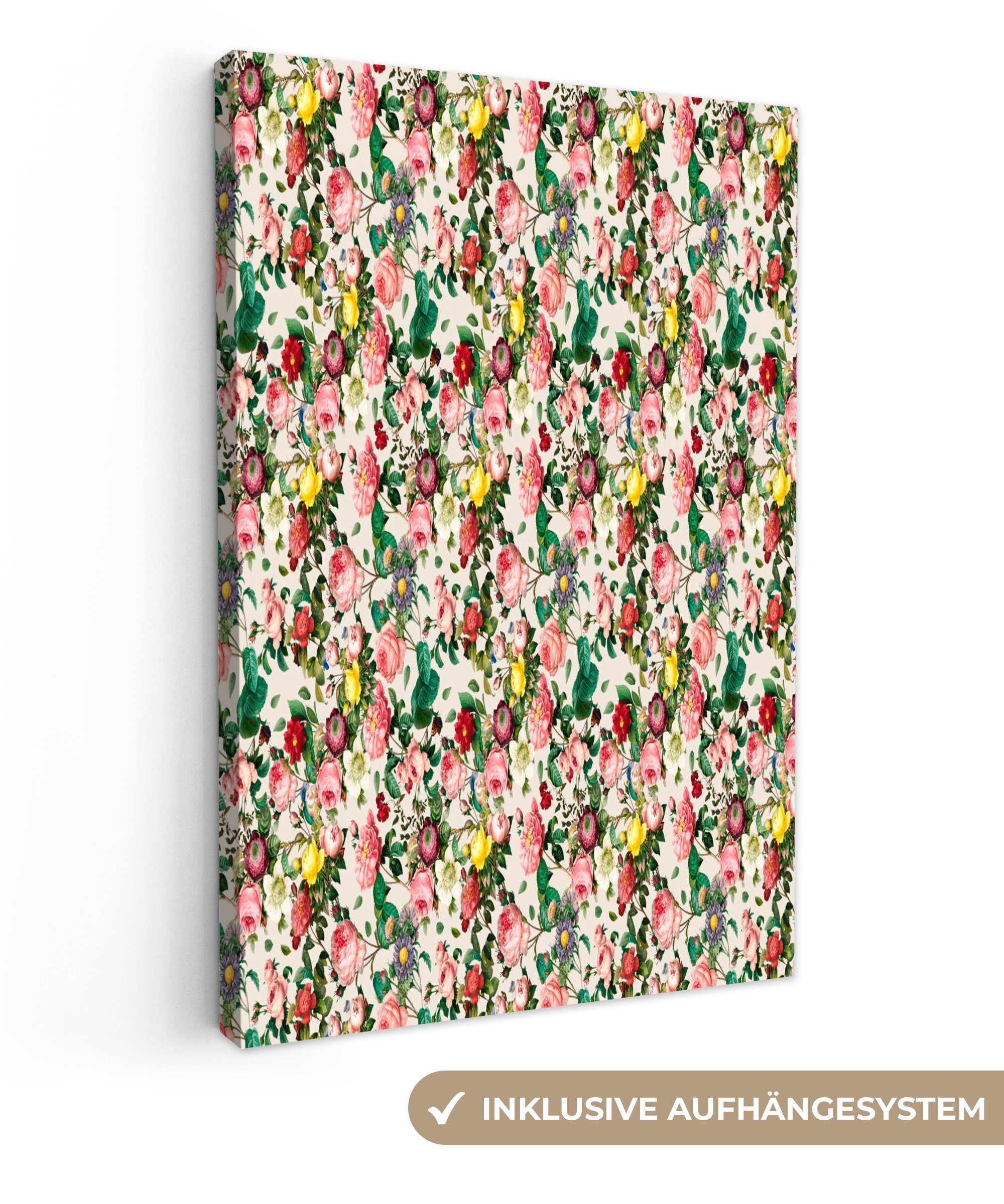 OneMillionCanvasses® Leinwandbild Blumen - Rosen - Farben - Muster, (1 St), Leinwandbild fertig bespannt inkl. Zackenaufhänger, Gemälde, 20x30 cm