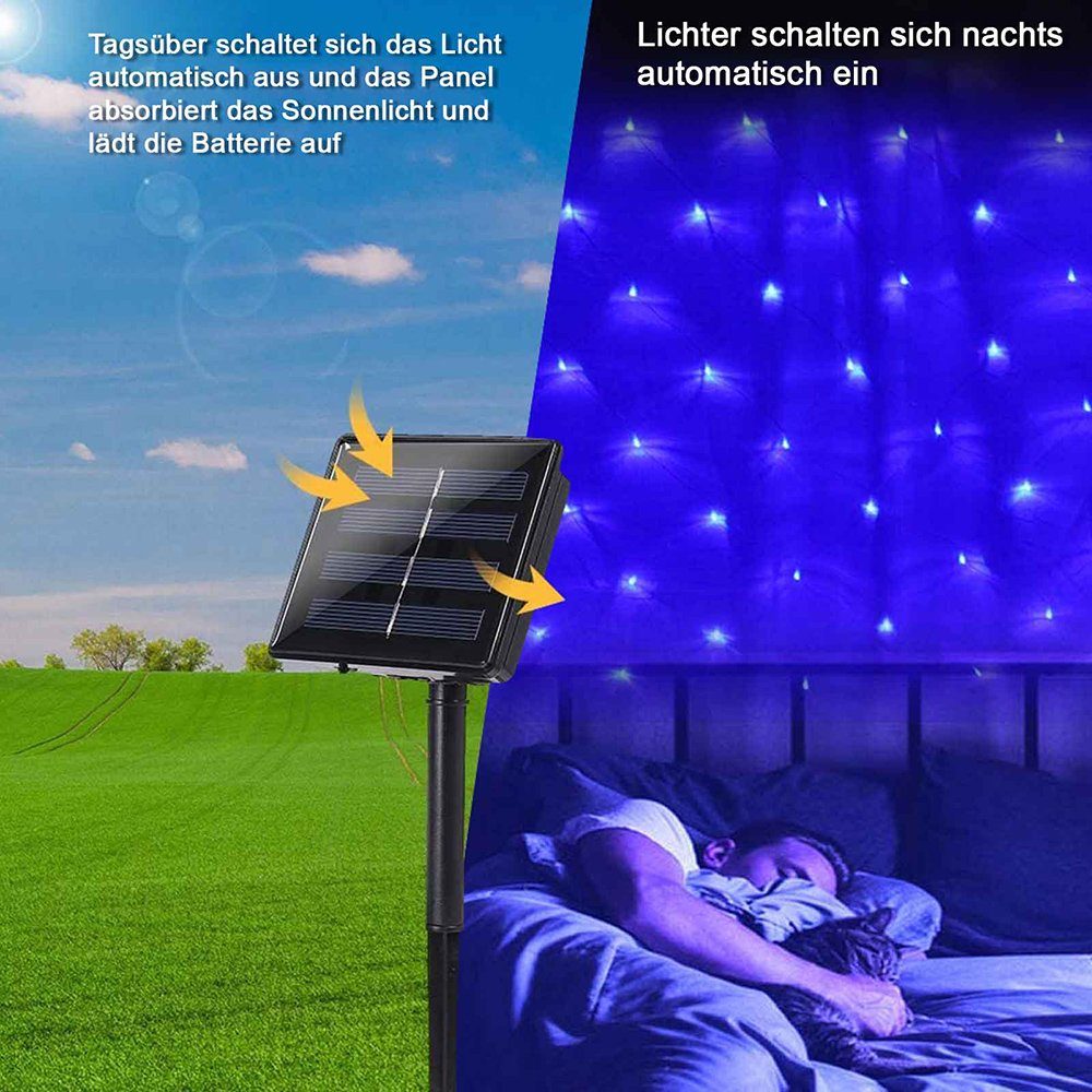 3X2M,LED LED-Lichternetz Farben,Wand Wasserdicht,4 Modi,IP65 100LEDs Fenster,Schaukeln,Büsche 204LEDs 8 / Lichtervorhang, Solarleuchten Blau 1.5X1.5M MUPOO Dekor Led