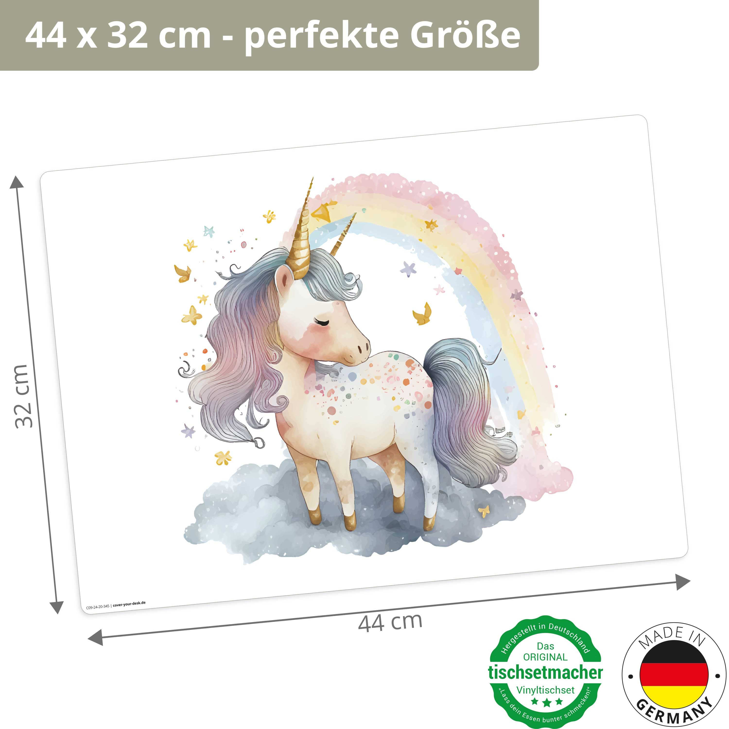 Tischsetmacher Platzset abwaschbar - für Kinder - Regenbogen Einhorn Aquarell, (aus erstklassigem Vinyl (Kunststoff - BPA - frei), 1-St., 44 x 32 cm - rutschfes – Bild 2 von 5