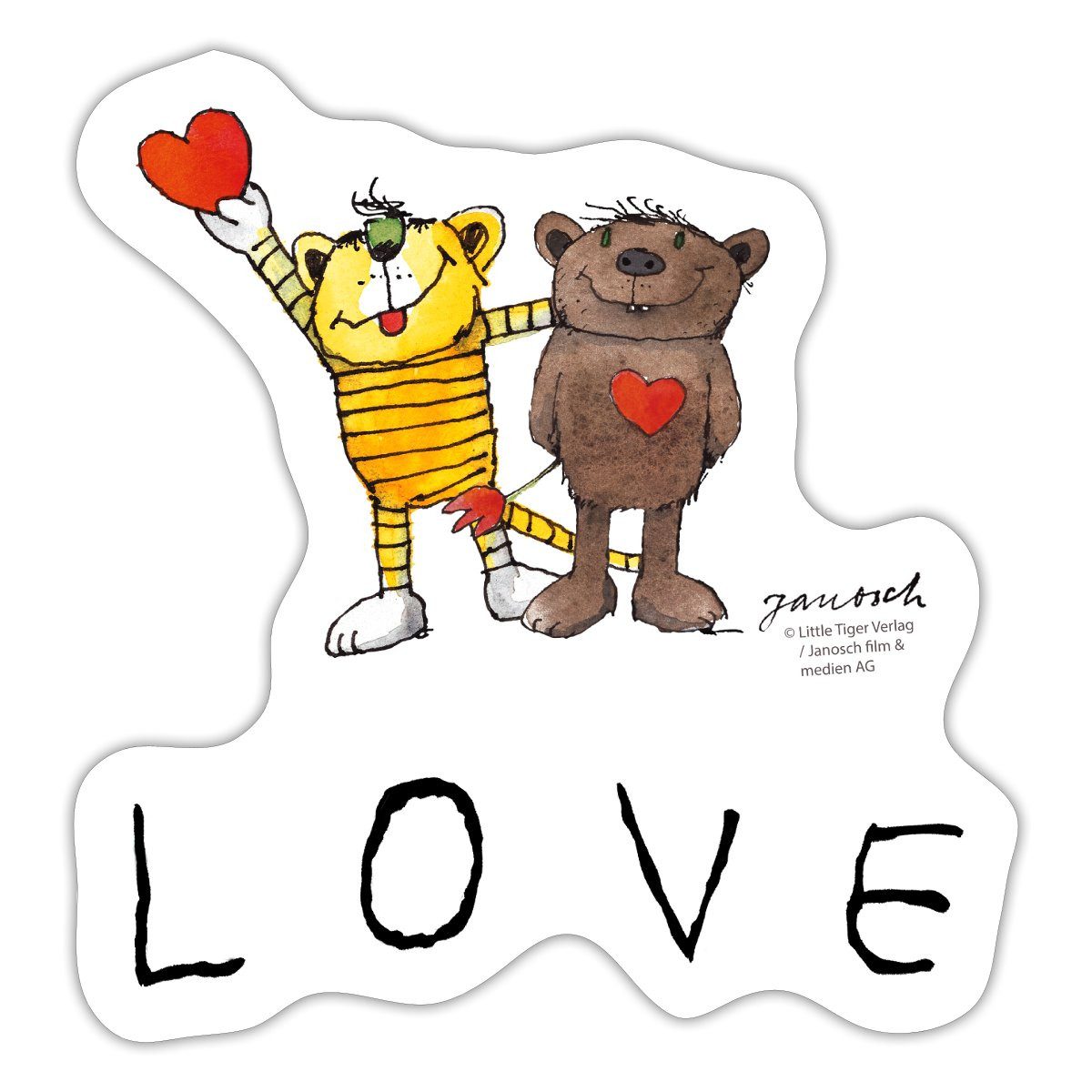 Spreadshirt Aufkleber Janosch Tiger und Bär Love Liebe Sticker Aufkleber