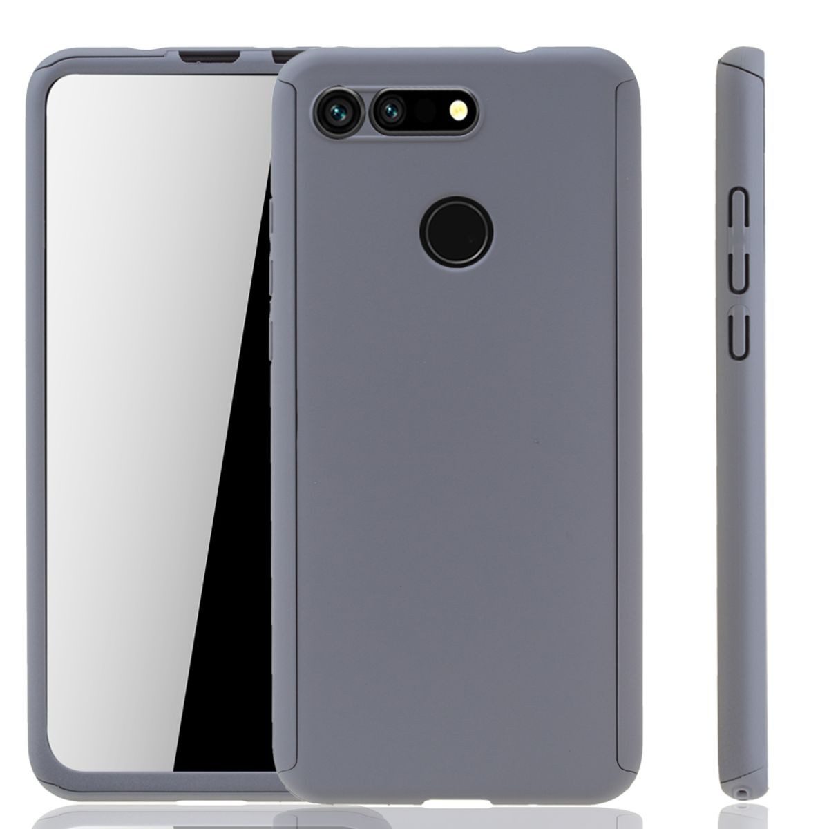 König Design Handyhülle Huawei Honor View 20, Huawei Honor View 20 Handyhülle 360 Grad Schutz Full Cover Grau