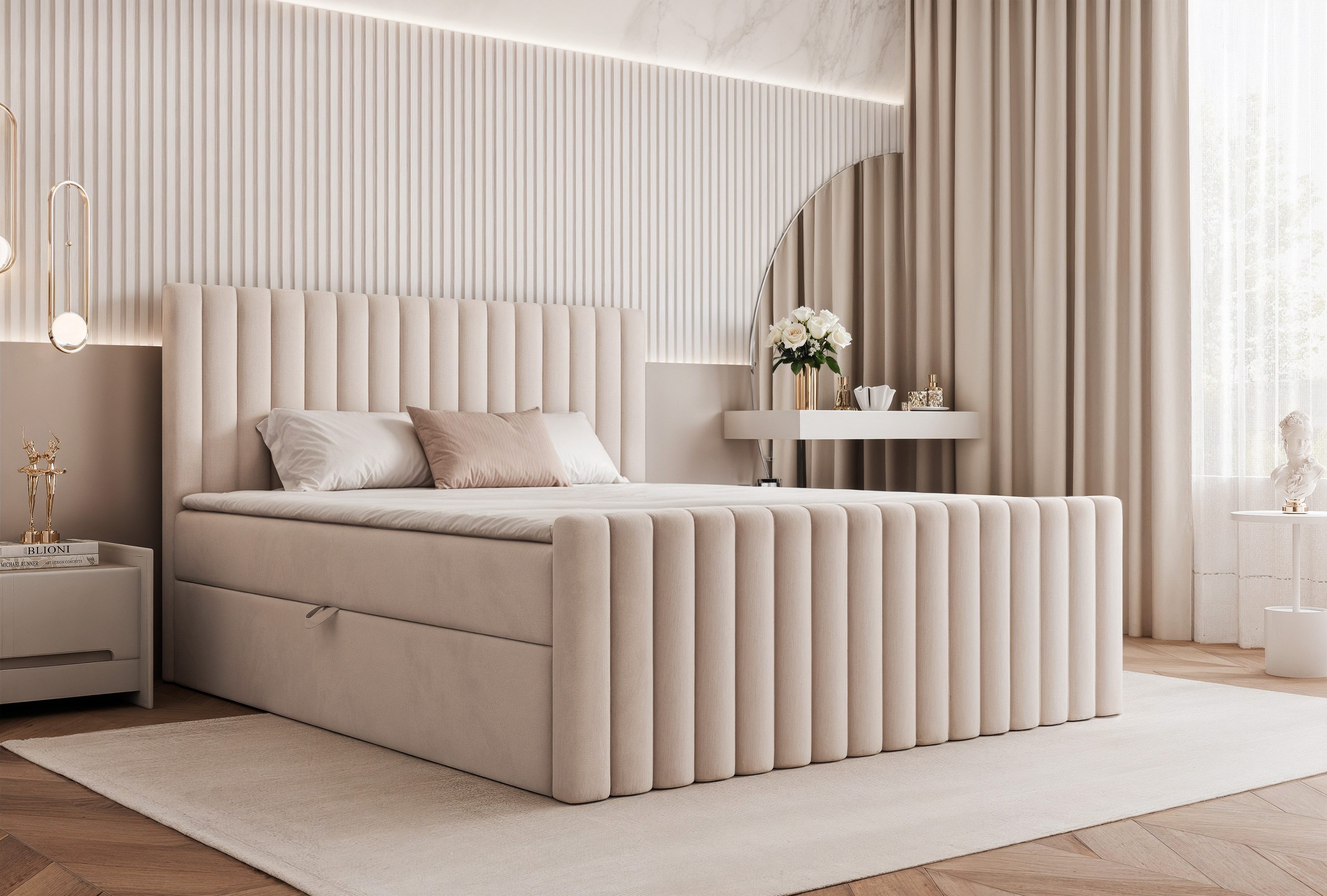yourhouse24 Boxspringbett PARMA inkl. Bettkästen – Vertikales Design in Samt (Cleanaboo)