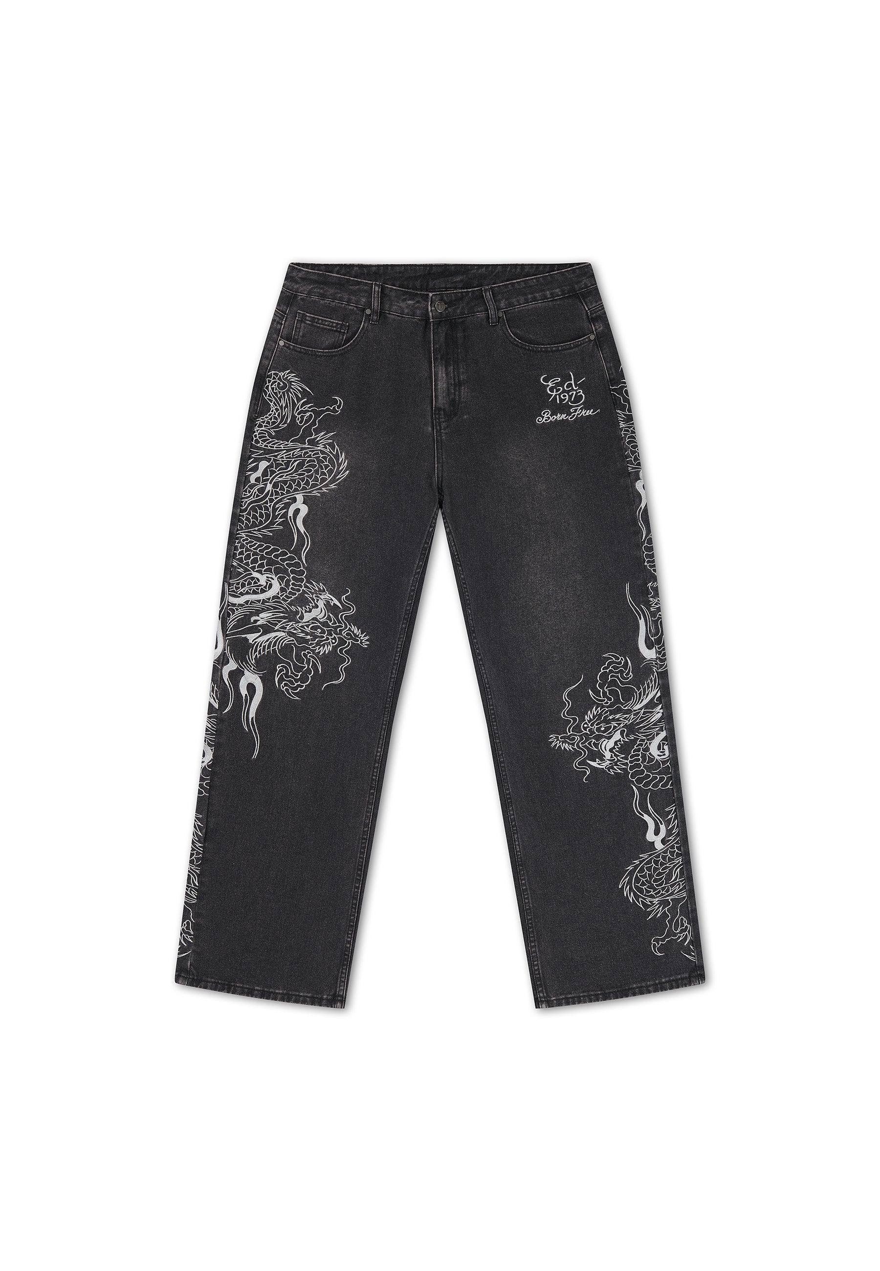 Ed Hardy Relax-fit-Jeans Jeans Ed Hardy Embroidered Soaring Drago (1-tlg) Auffällige Drachenstickerei