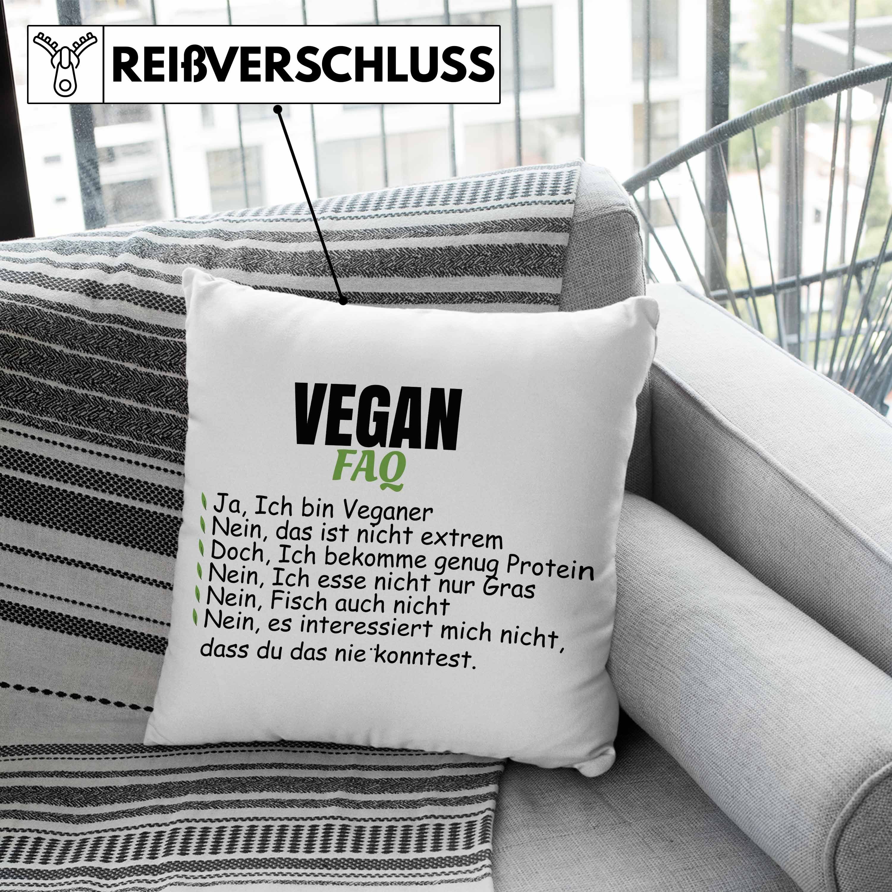 Vegan FAQ Veganer Trendation Rosa Füllung - Dekokissen Lustiger Geschenk Geschenkidee Lebensweise 40x40 mit Kissen Vegane Spruch Dekokissen Trendation Spruch