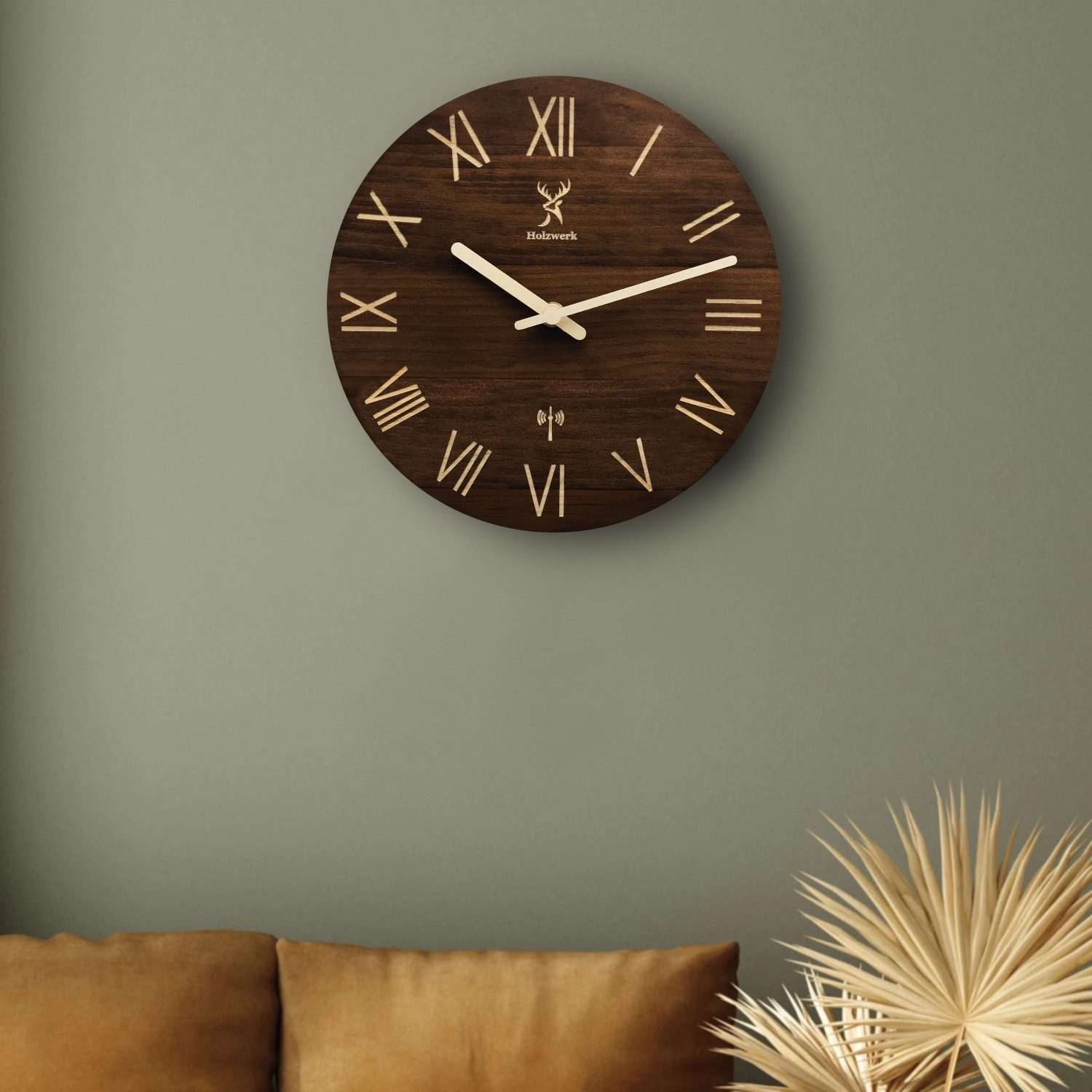 Holzwerk Funkwanduhr moderne Designer Loft Funk Holz Wand Uhr (Nahezu lautloses Uhrwerk, analog, 25 cm)