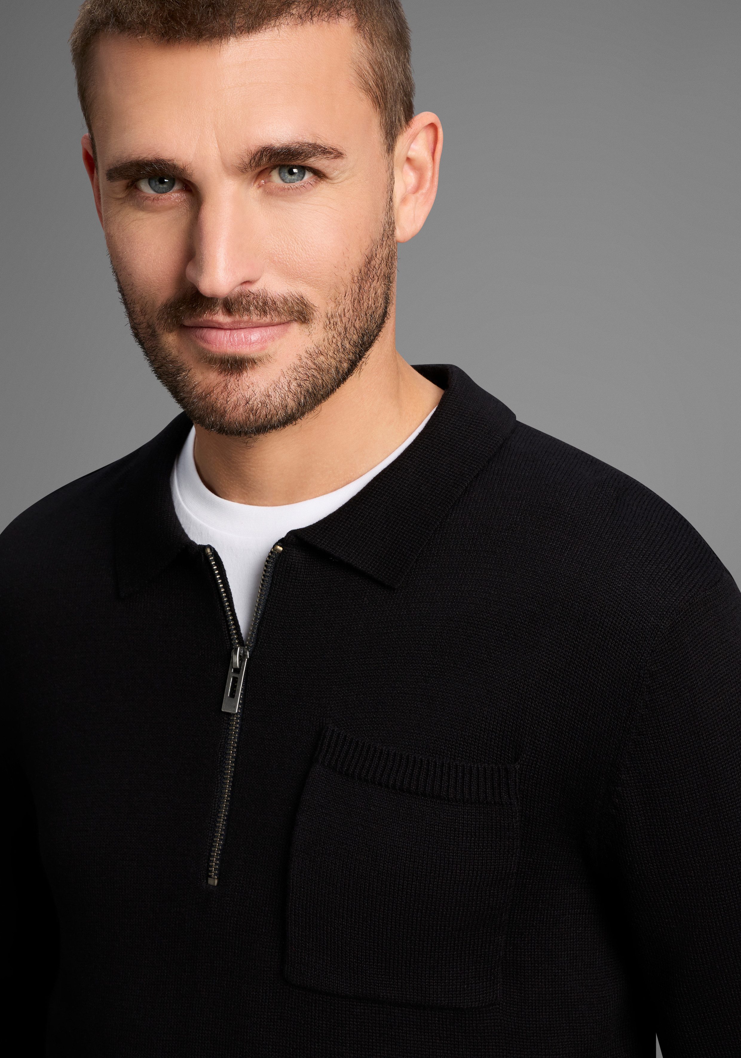 Bruno Banani Strickpullover mit Reißverschluss und Brusttasche