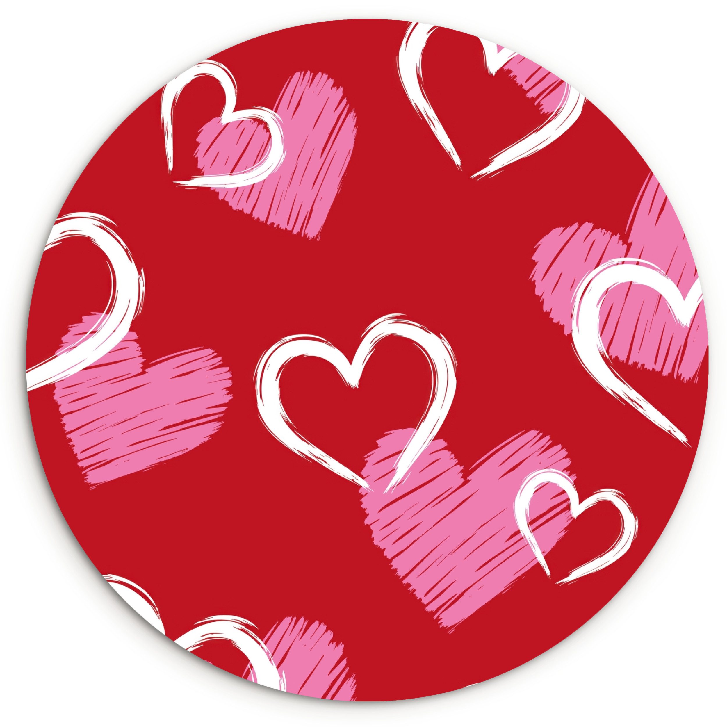 MuchoWow Gemälde Muster - Herzen - Rosa - Valentinstag, Fotodruck (1 St), Kreis Wanddekoration, Rundes Wandbild, 30x30 cm