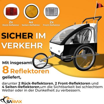 SAMAX Fahrradkinderanhänger Fahrradanhänger 2in1 Jogger - in Weiß/Schwarz - Silver Frame