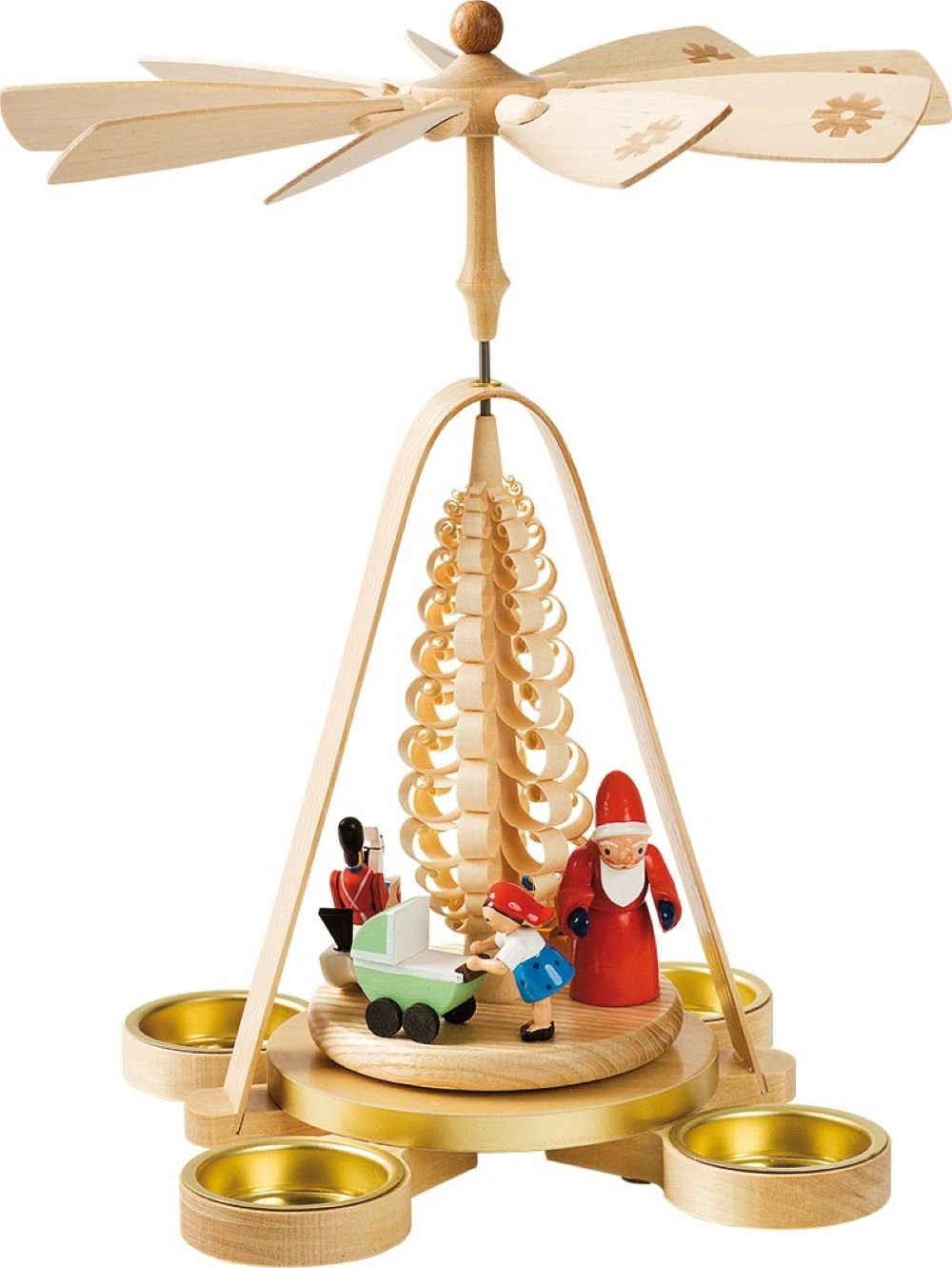 Richard Glaesser Weihnachtspyramide Teelichtpyramide Bescherung, Höhe 28 cm, Handwerkskunst original Erzgebirge