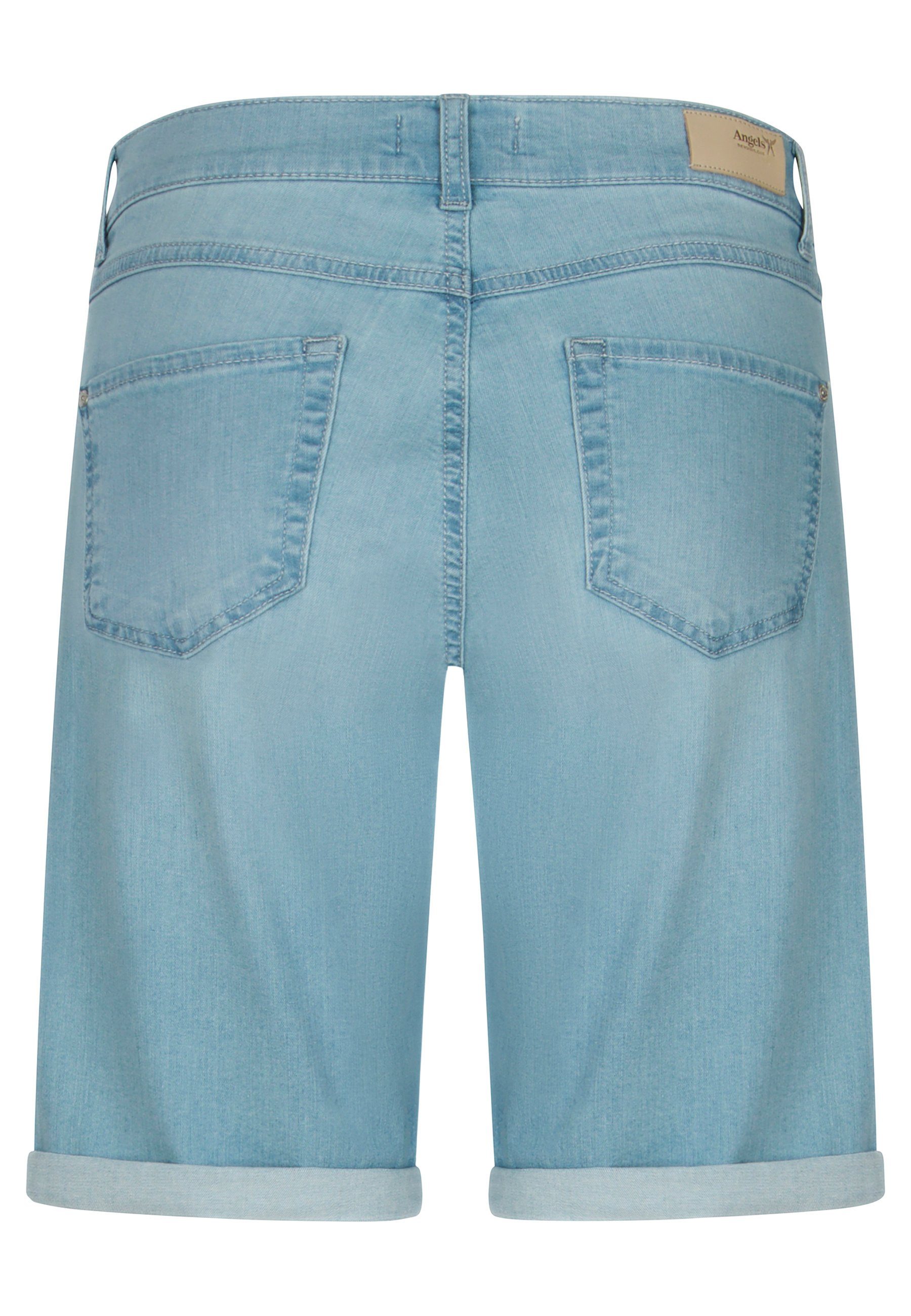 Bermuda hellblau ANGELS 5-Pocket-Jeans mit TU Jeanshotpants Label-Applikationen