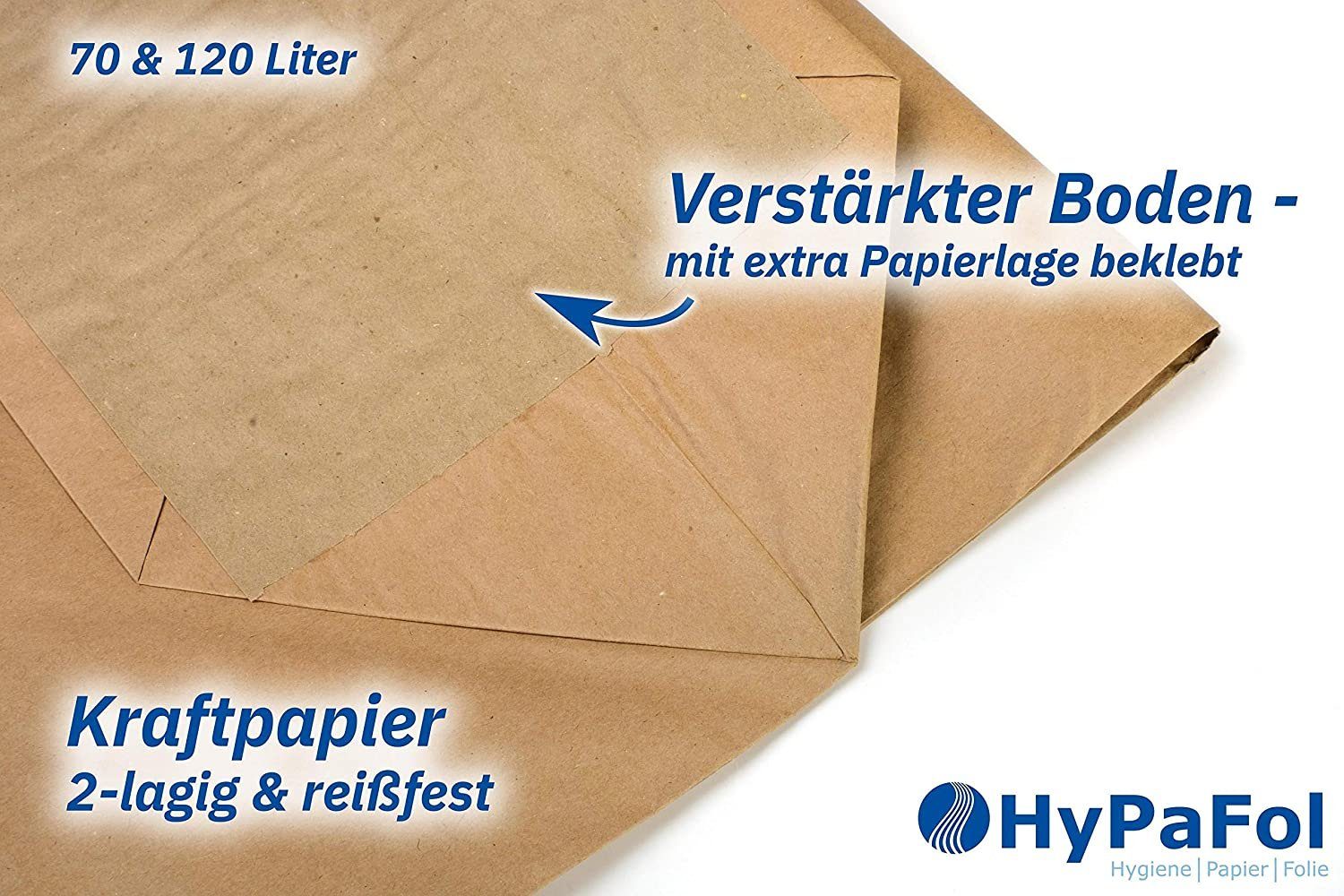Hypafol Müllbeutel Papiermüllsäcke, 10 - 120 Liter, ohne Plastik, 50 Stück, 300 Stück