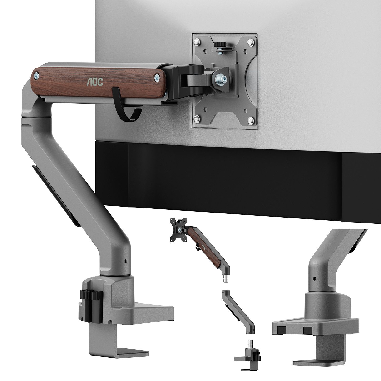 AOC Monitor-Halterung 17-34 Zoll, bis 9 kg, VESA 75x75-100x100,AM200, (bis 34 Zoll, Packung, neigbar,schwenkbar,drehbar,Gasdruckfeder,Kabelmanagement)