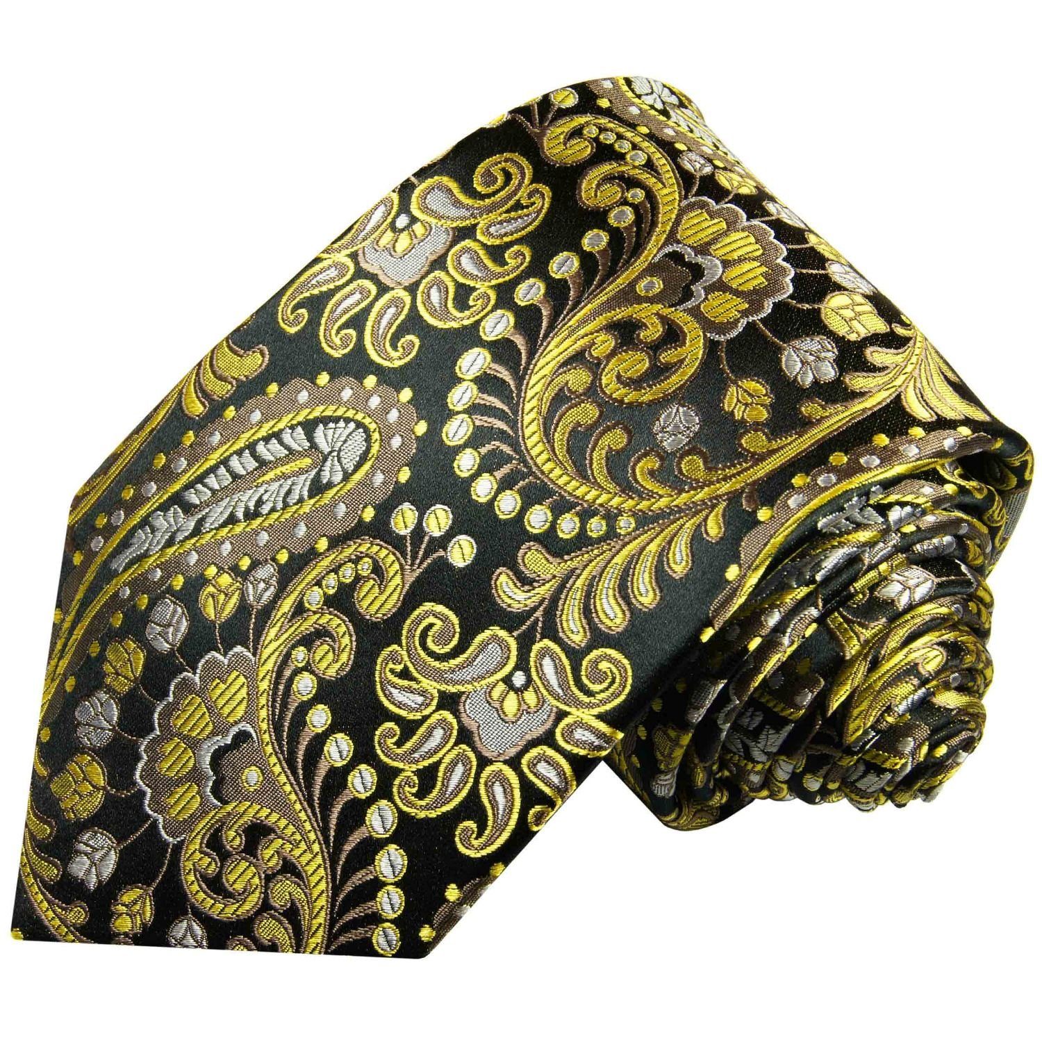 Paul Malone Krawatte Elegante Seidenkrawatte Herren Schlips paisley Hochzeit 100% Seide Schmal (6cm), gelb schwarz 550 | Breite Krawatten