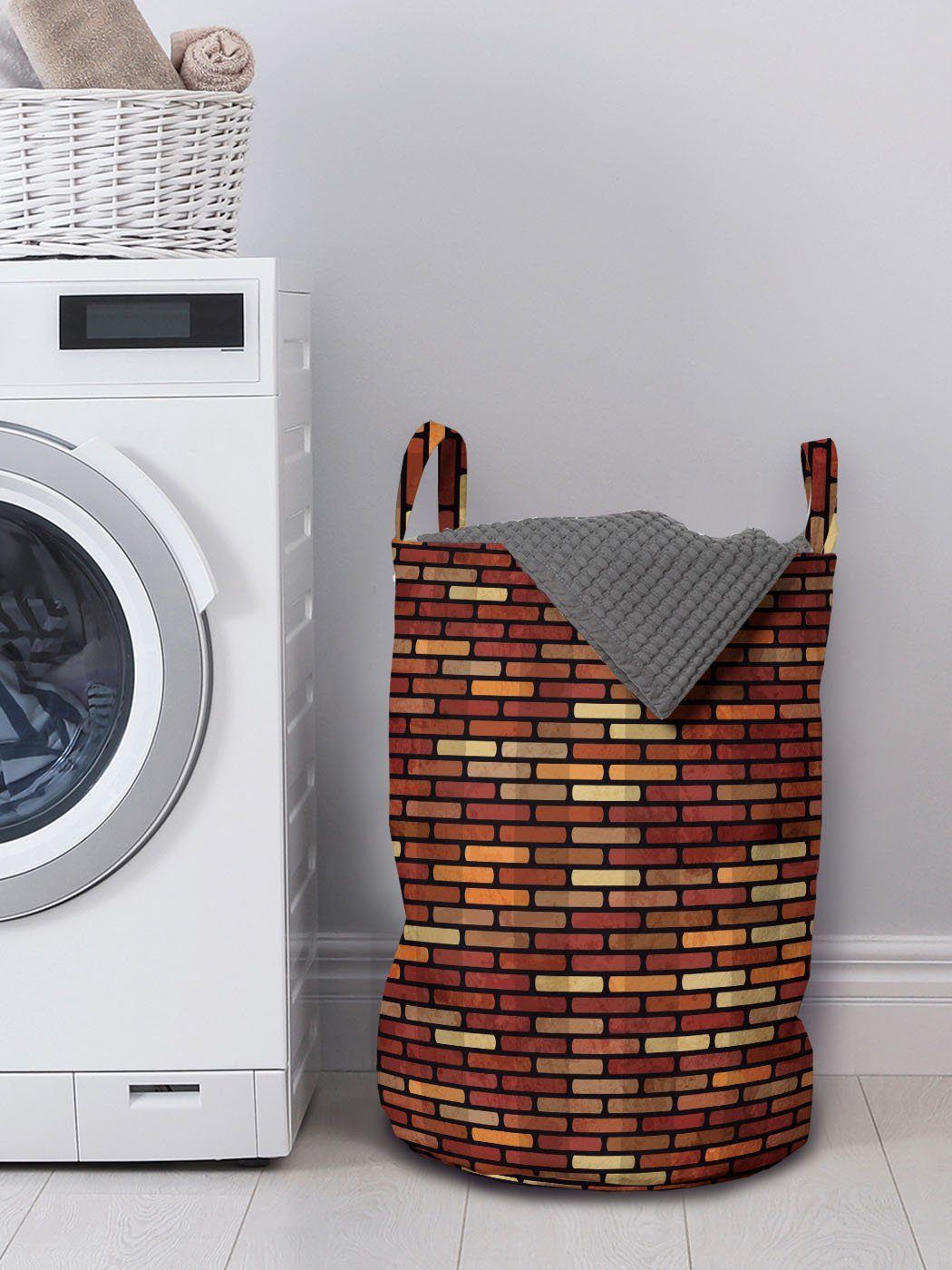 Abakuhaus Wäschesäckchen Wäschekorb Kordelzugverschluss Grunge für Ziegelmauer Erdfarben Waschsalons, Griffen mit